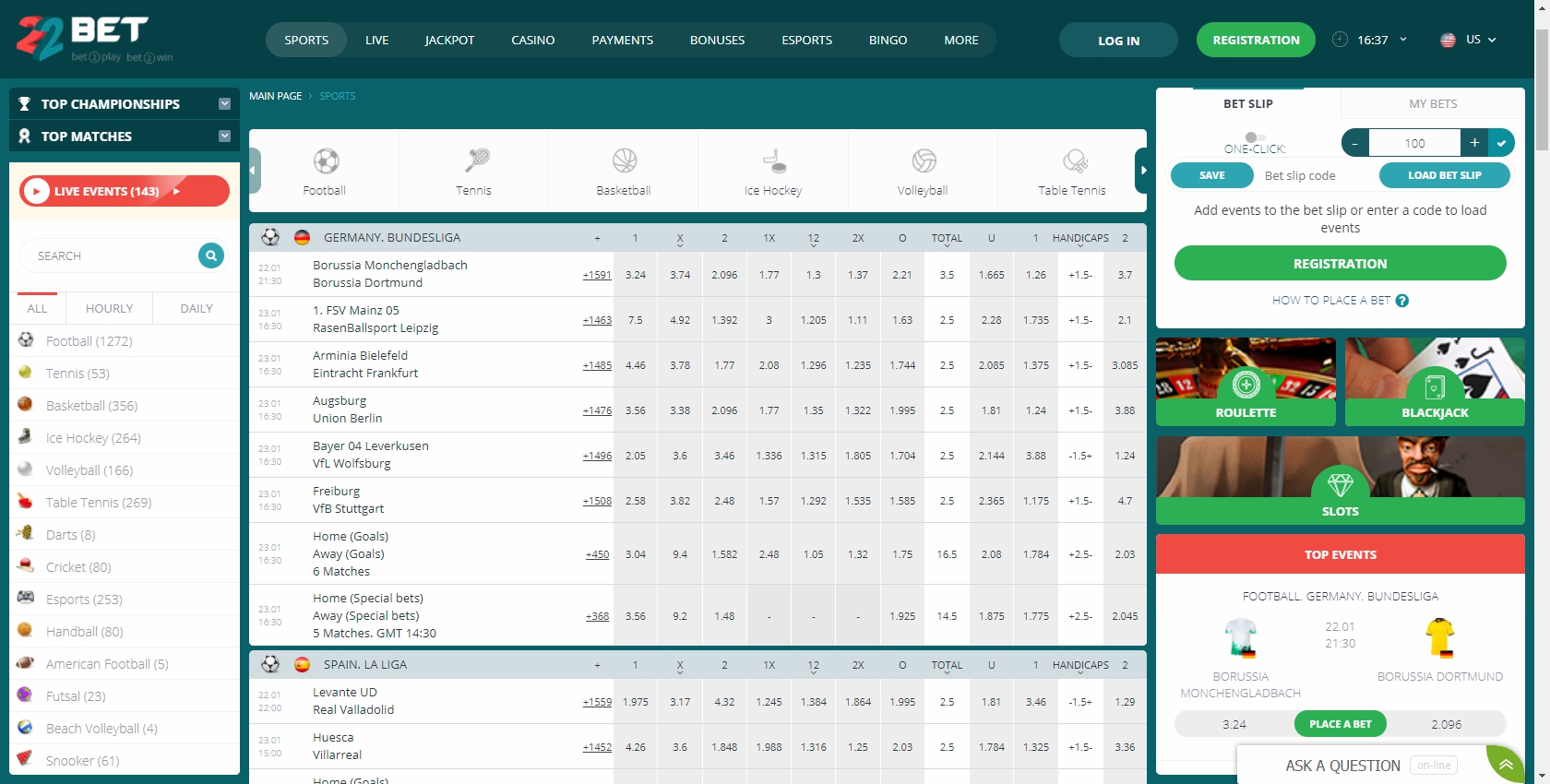 22 Bet Casino (Mirror) Betting