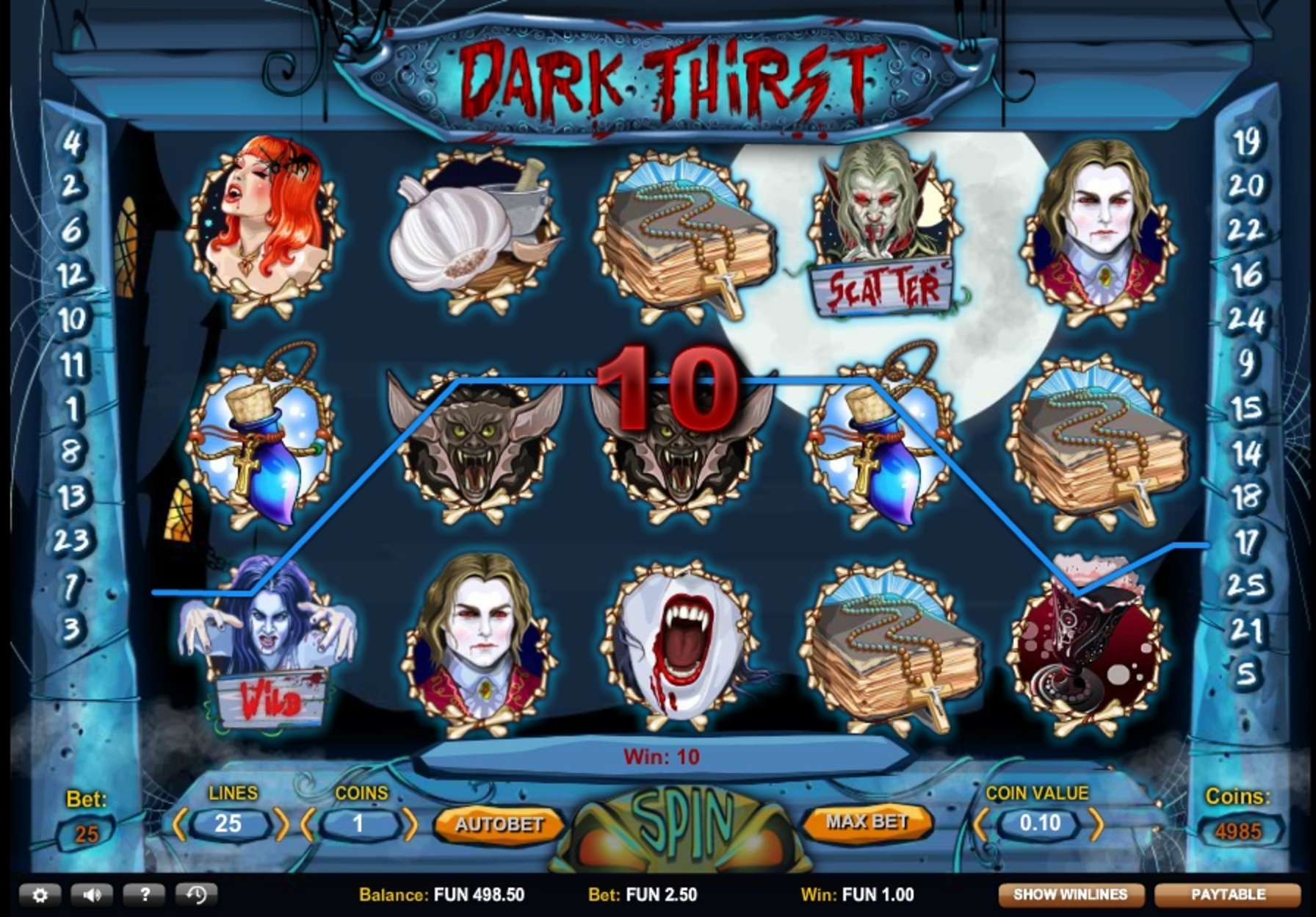 Win Money in Dark Thirst Free Slot Game by 1x2 Gaming