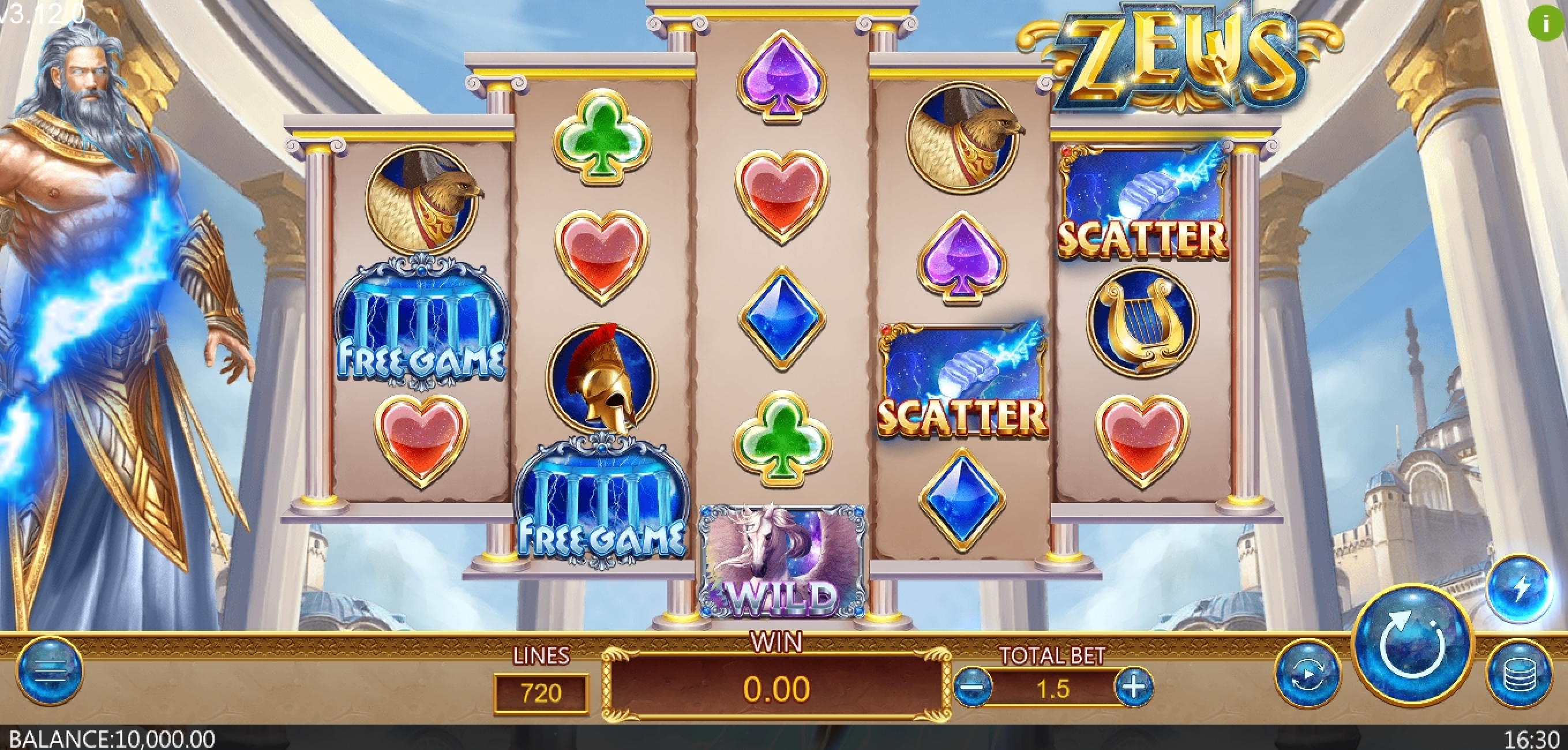 Reels in Zeus Slot Game by Dragoon Soft