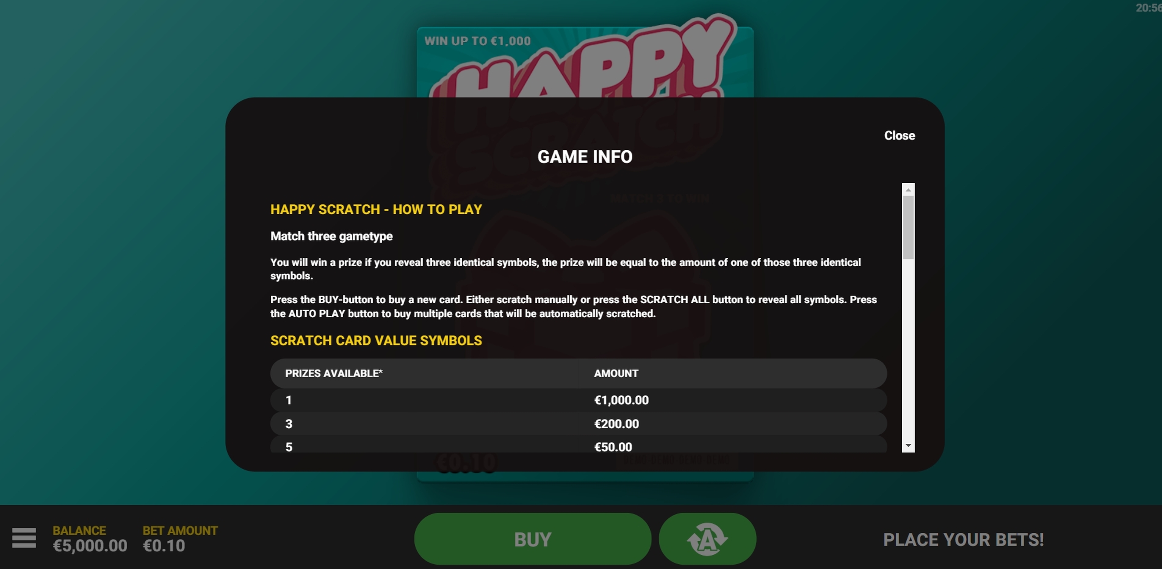 Info of Happy Scratch Slot Game by Hacksaw Gaming