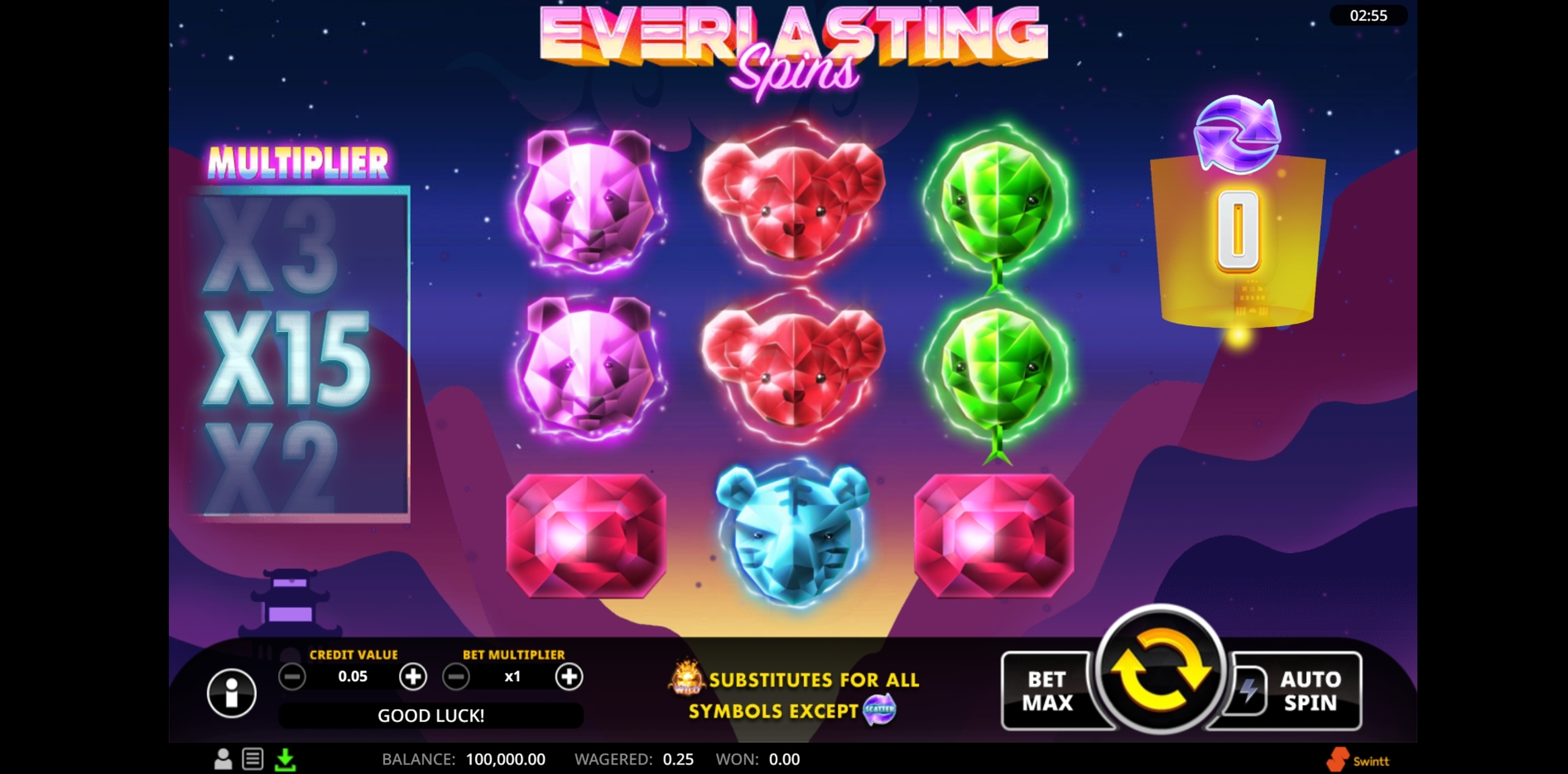 Reels in Everlasting Spins Slot Game by Swintt