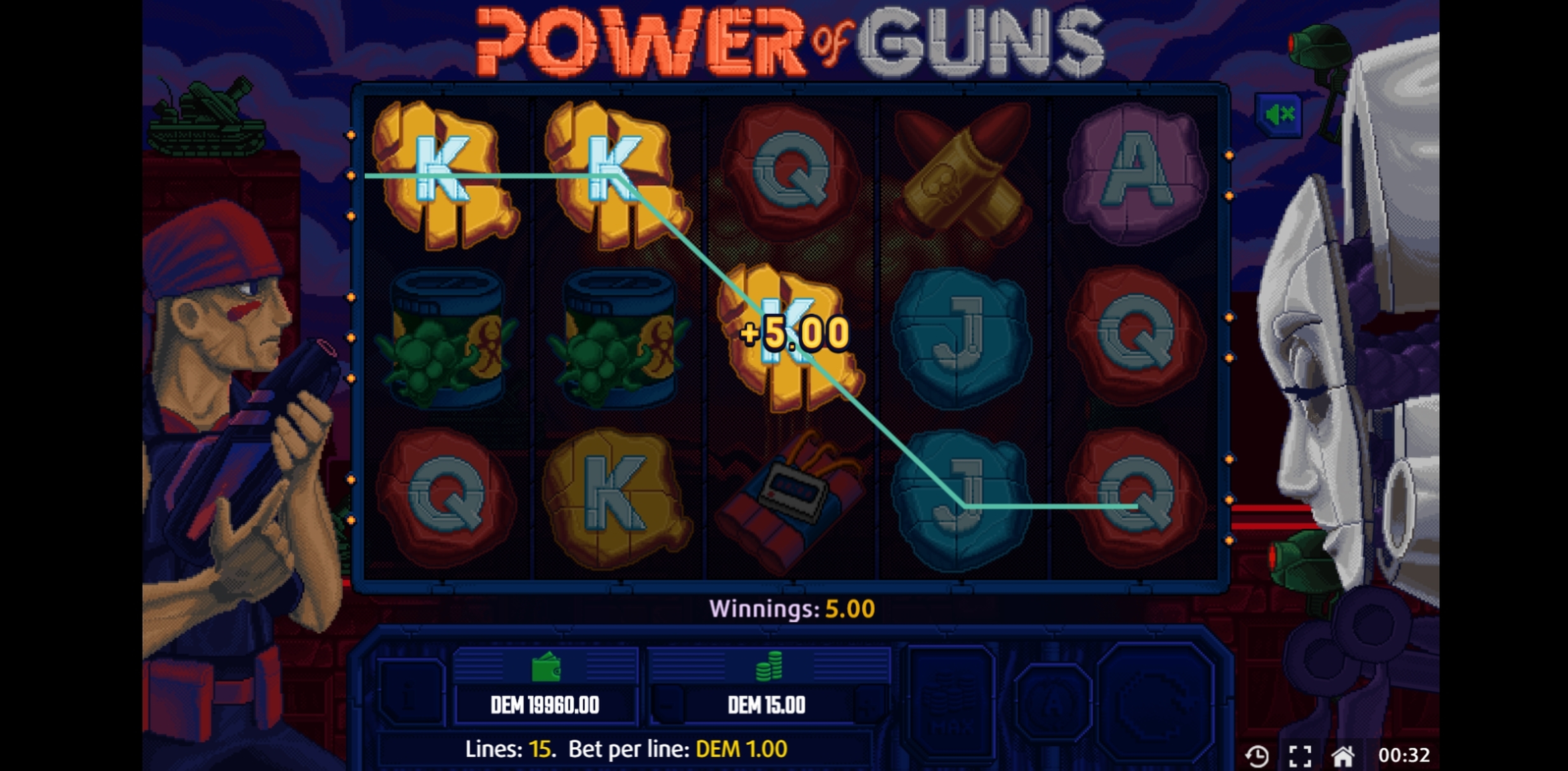 Win Money in Power of Guns Free Slot Game by X Line