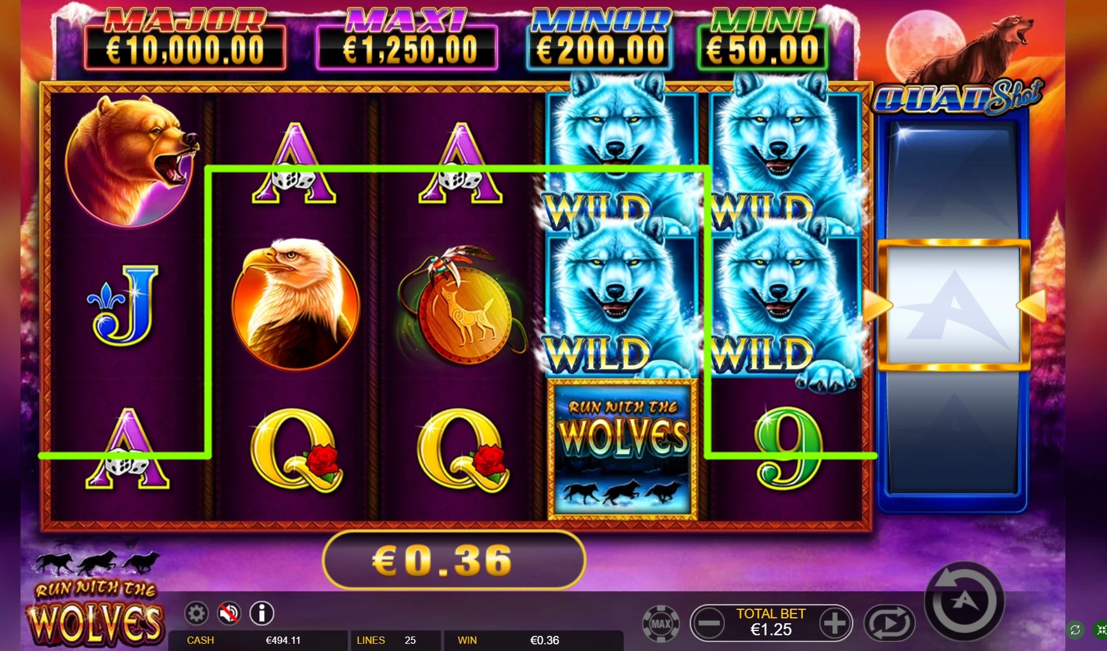 Win Money in Run with the Wolves Quad Shot Free Slot Game by Ainsworth Gaming Technology