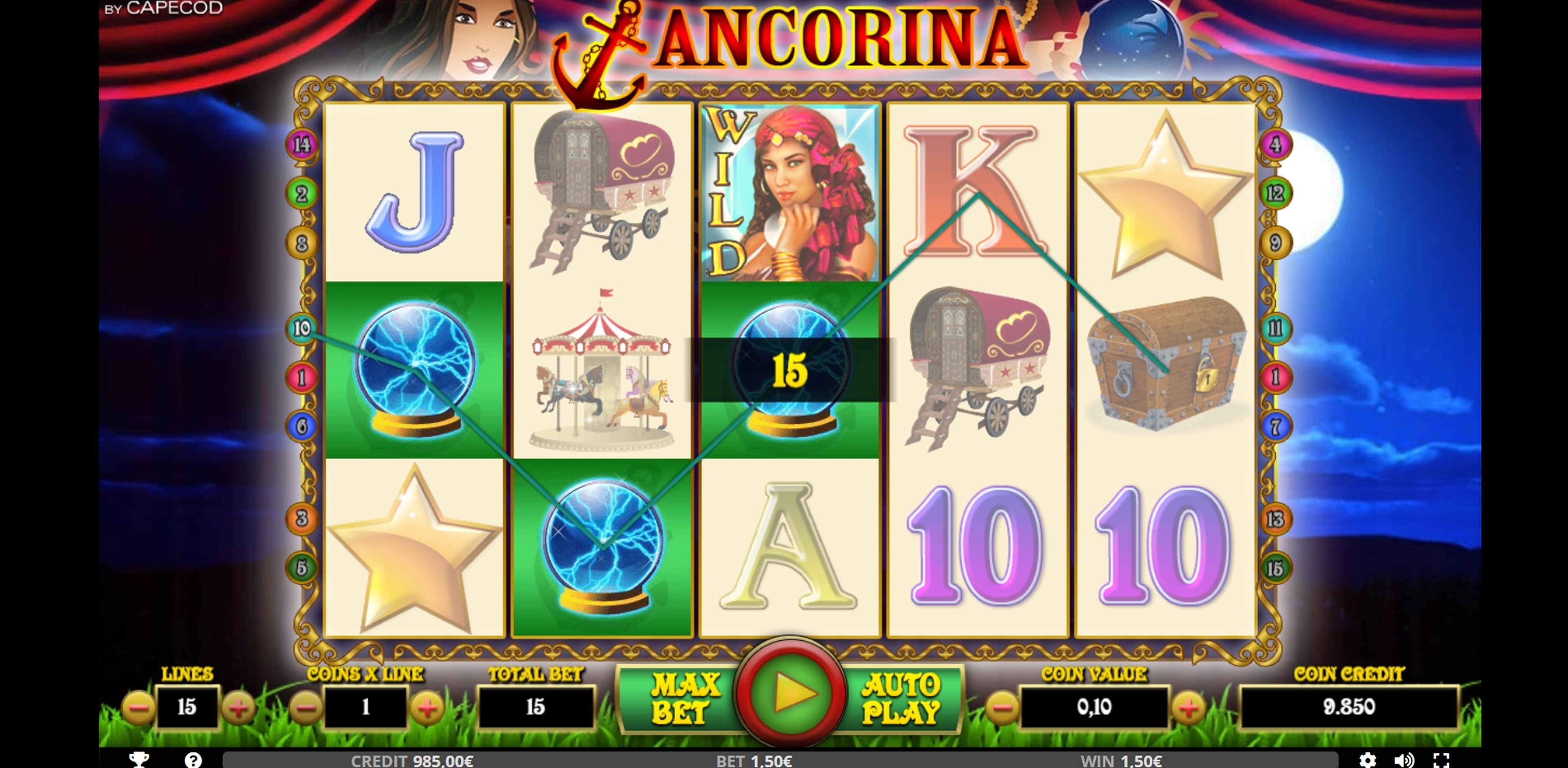 Win Money in ANCORINA Free Slot Game by Capecod Gaming