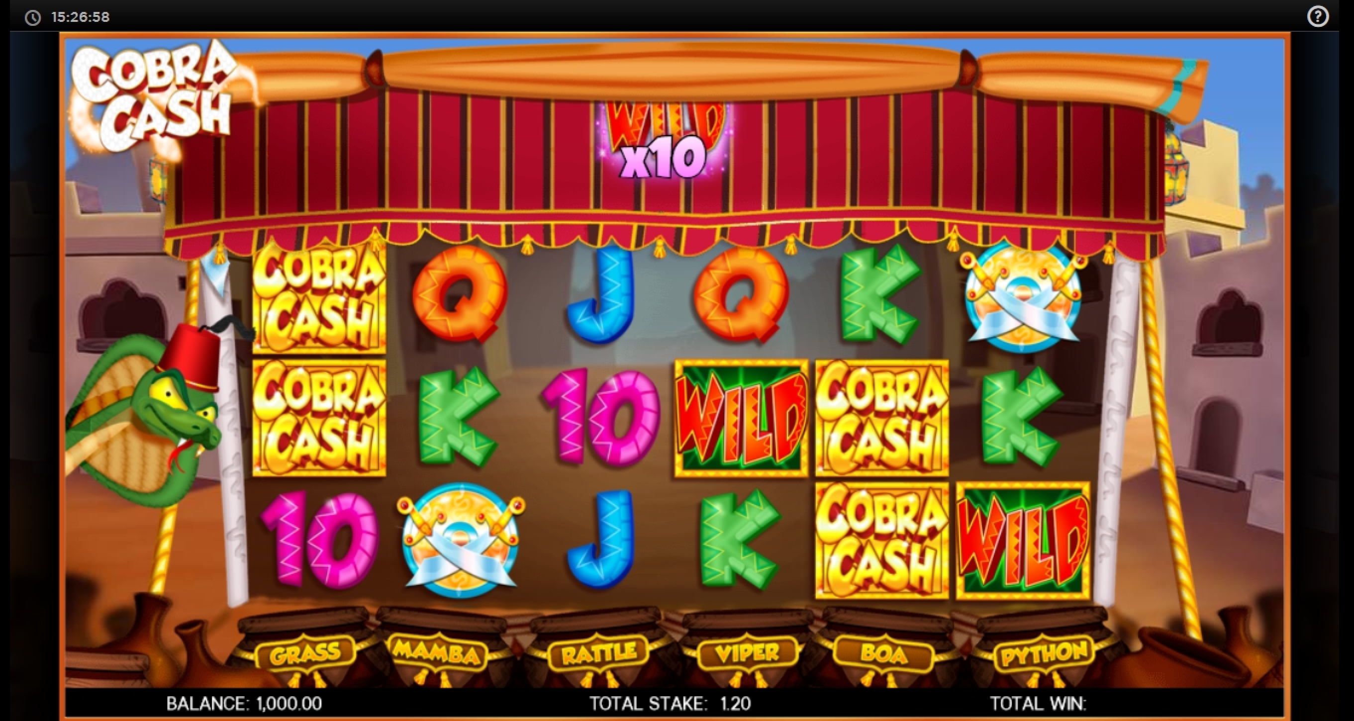 Reels in Cobra Cash Slot Game by CORE Gaming
