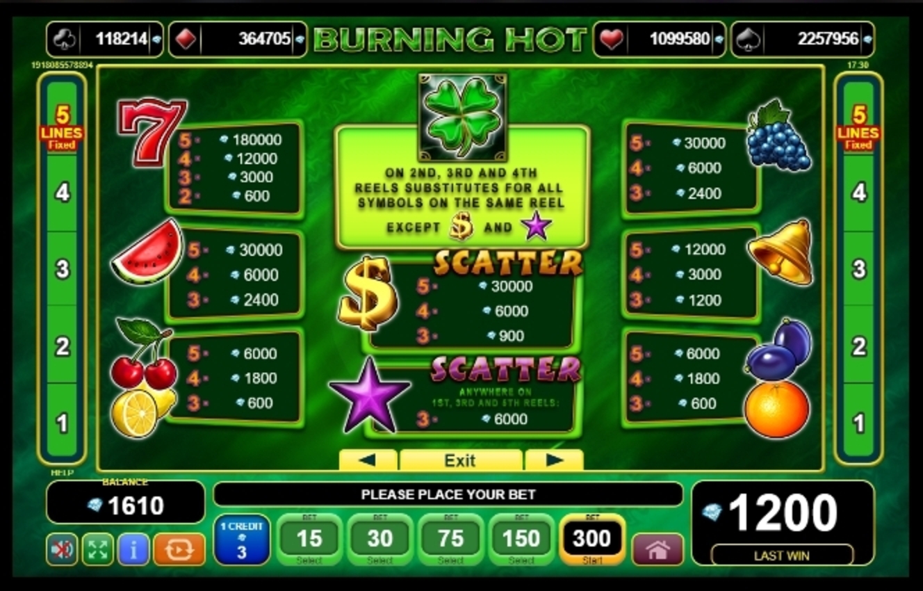 Info of Burning Hot Slot Game by EGT