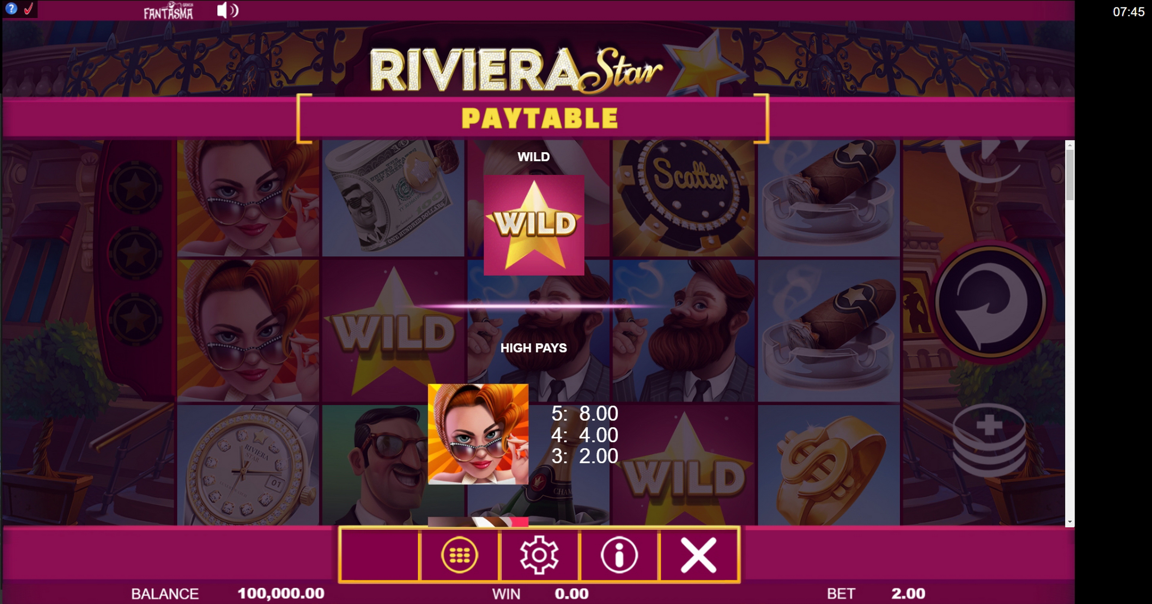 Info of Riviera Star Slot Game by Fantasma Games