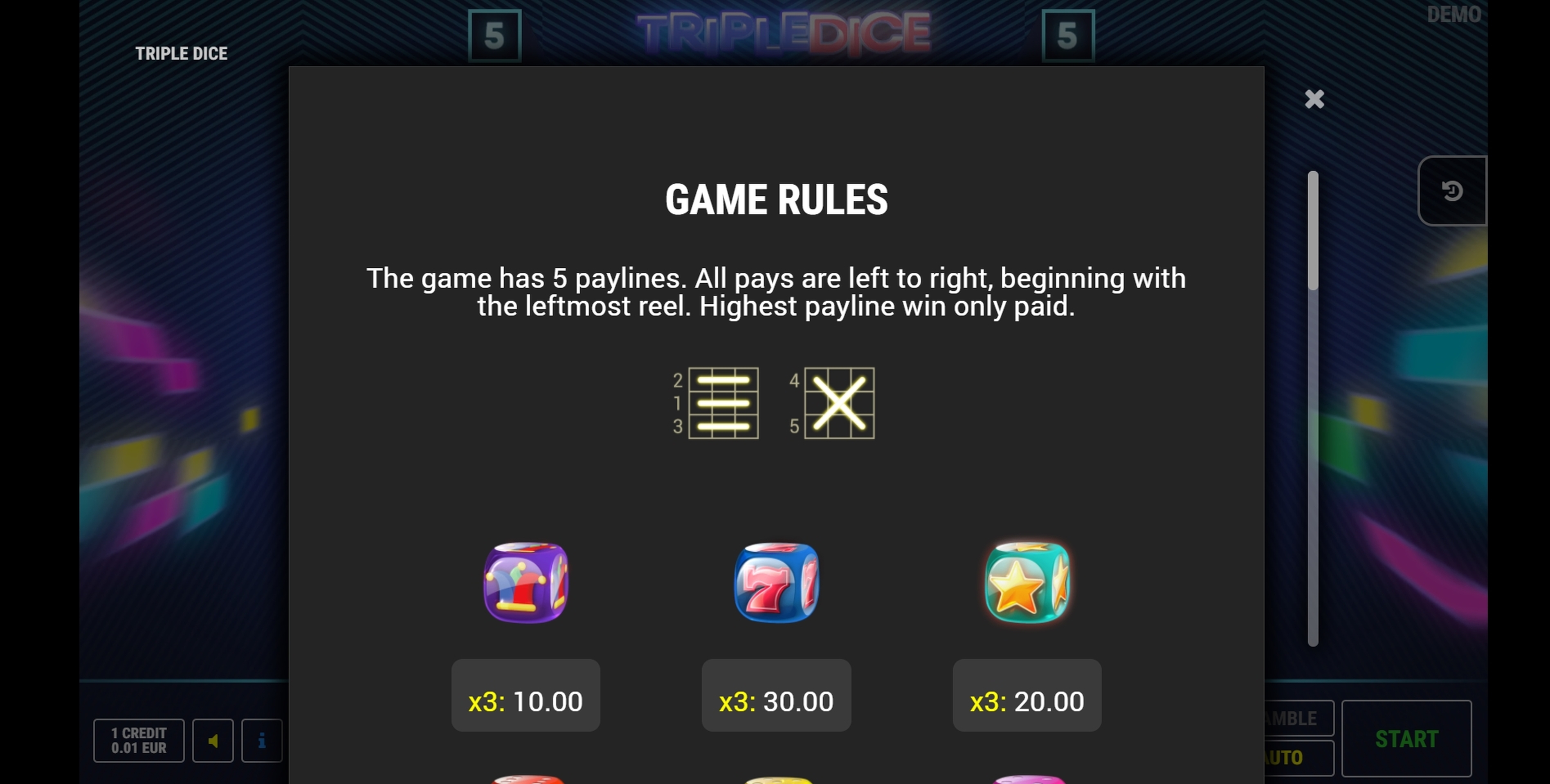 Info of Triple Dice Slot Game by Fazi Gaming