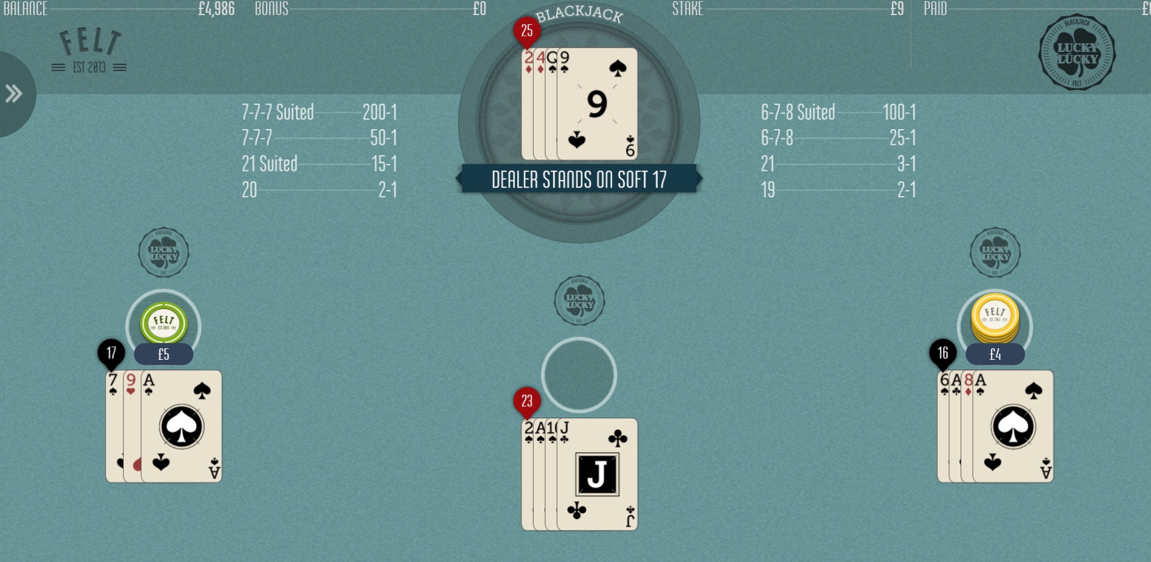 Win Money in Blackjack Lucky Lucky Free Slot Game by Felt