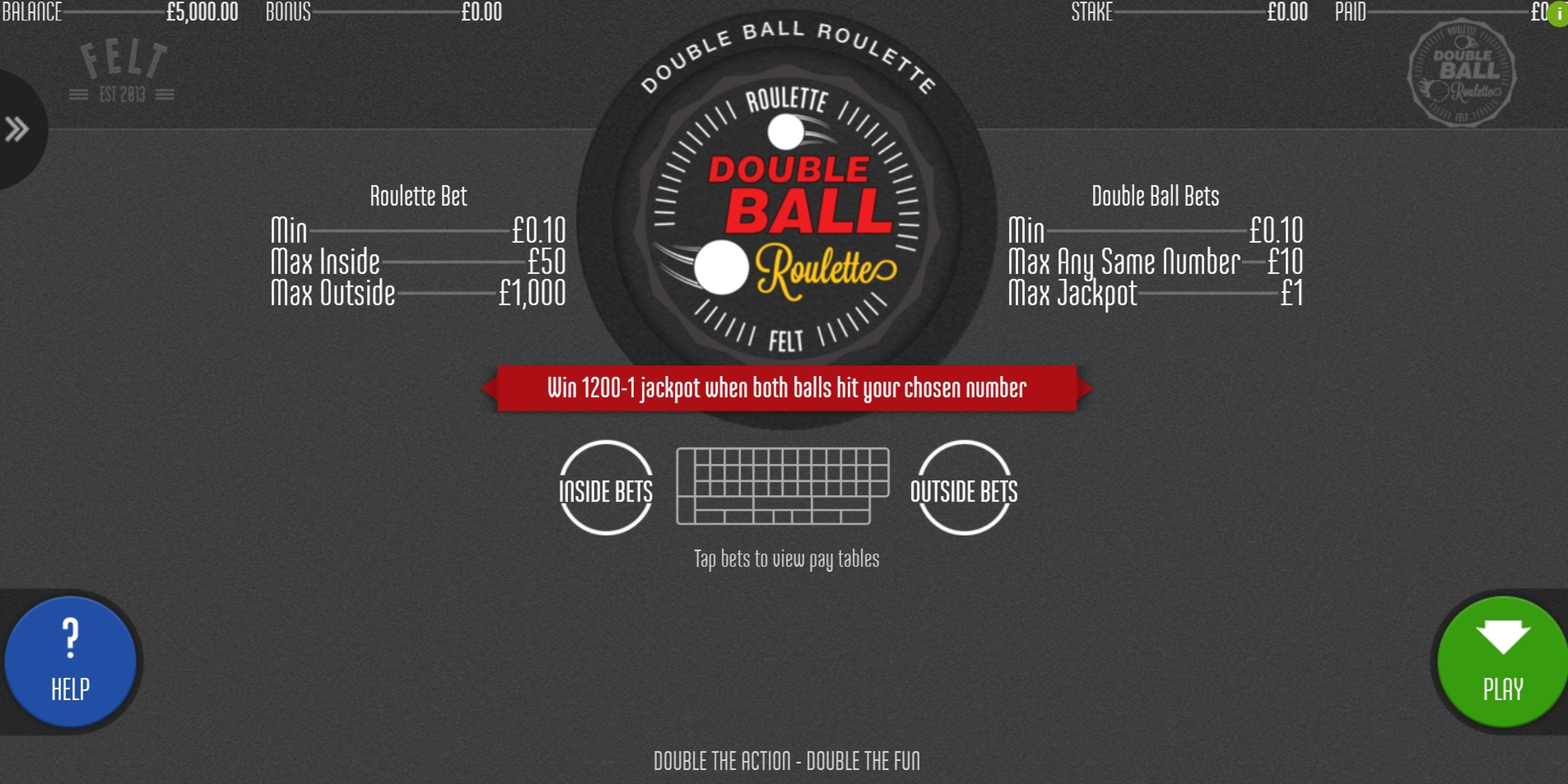Info of Double Ball Roulette Slot Game by Felt