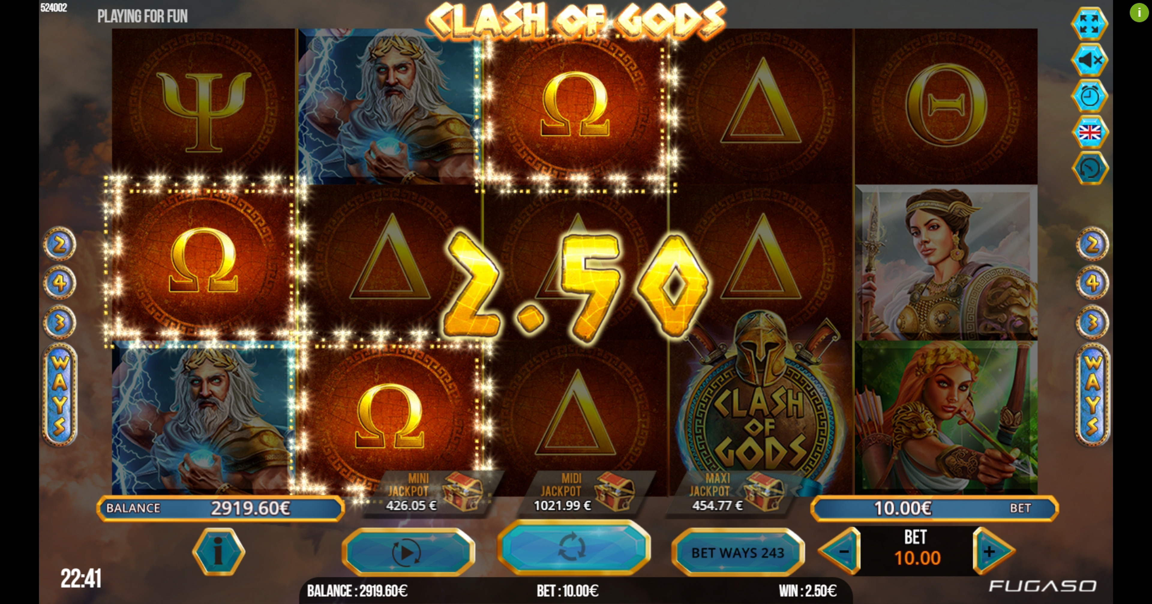 Win Money in Clash of Gods Free Slot Game by Fugaso