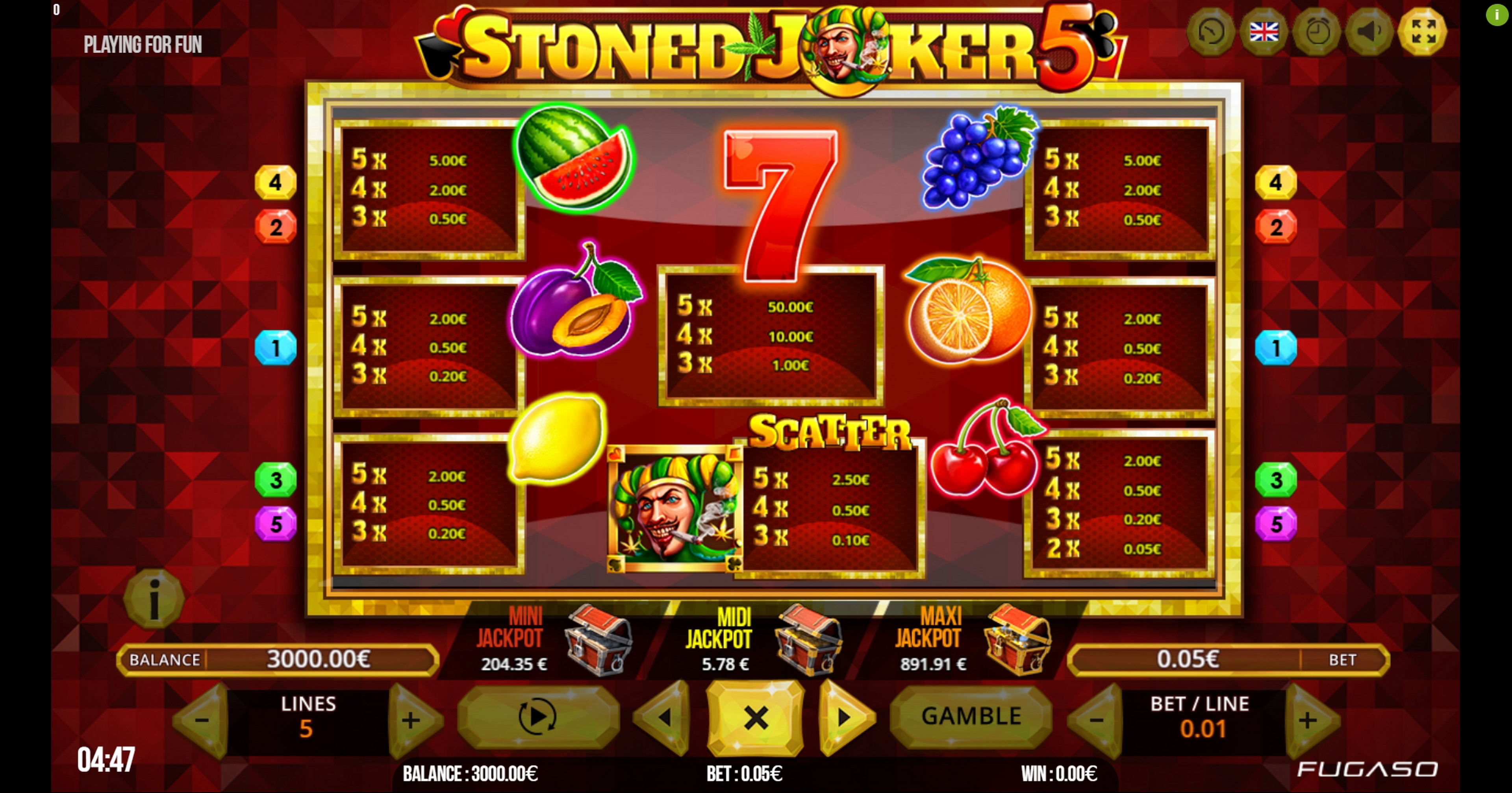 Info of Stoned Joker 5 Slot Game by Fugaso