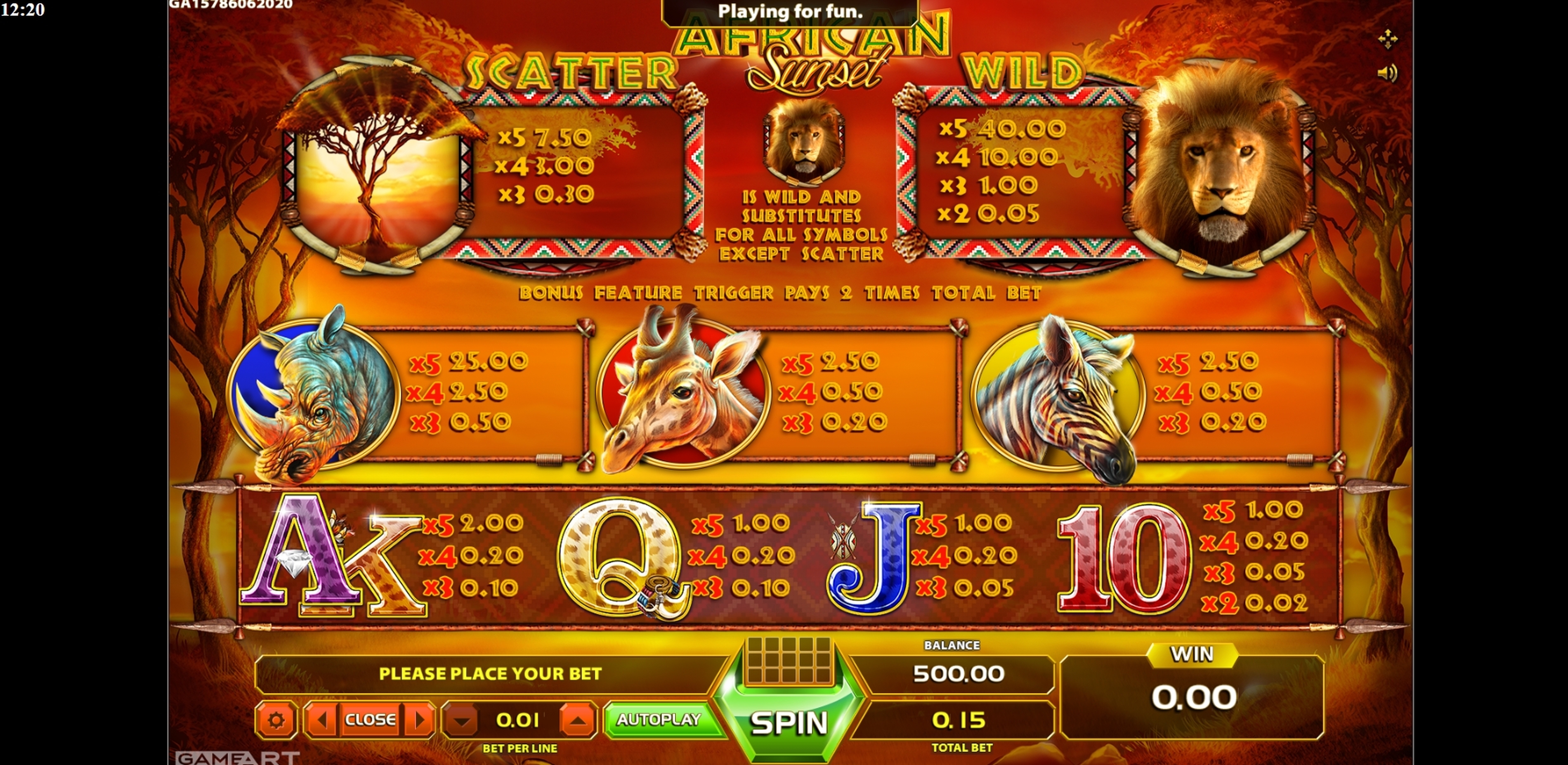 Info of African Sunset Slot Game by GameArt