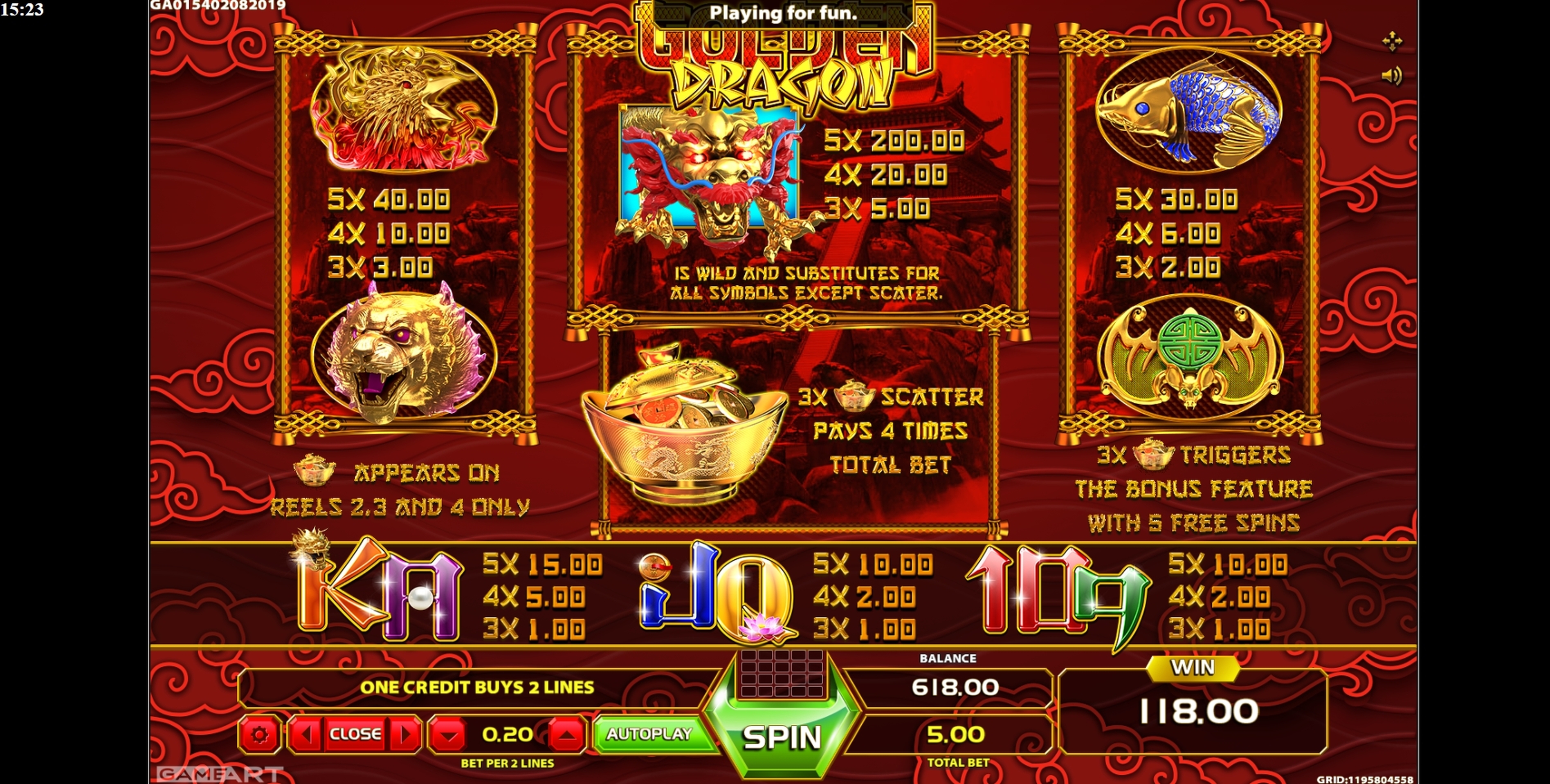 Info of Golden Dragon Slot Game by GameArt