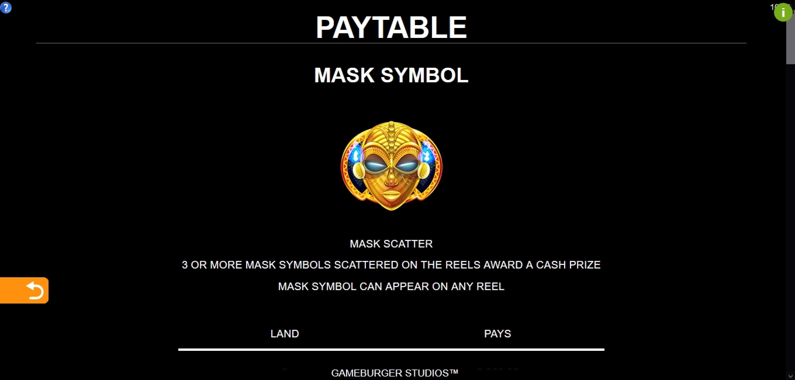Info of 9 Masks Of Fire Slot Game by Gameburger Studios