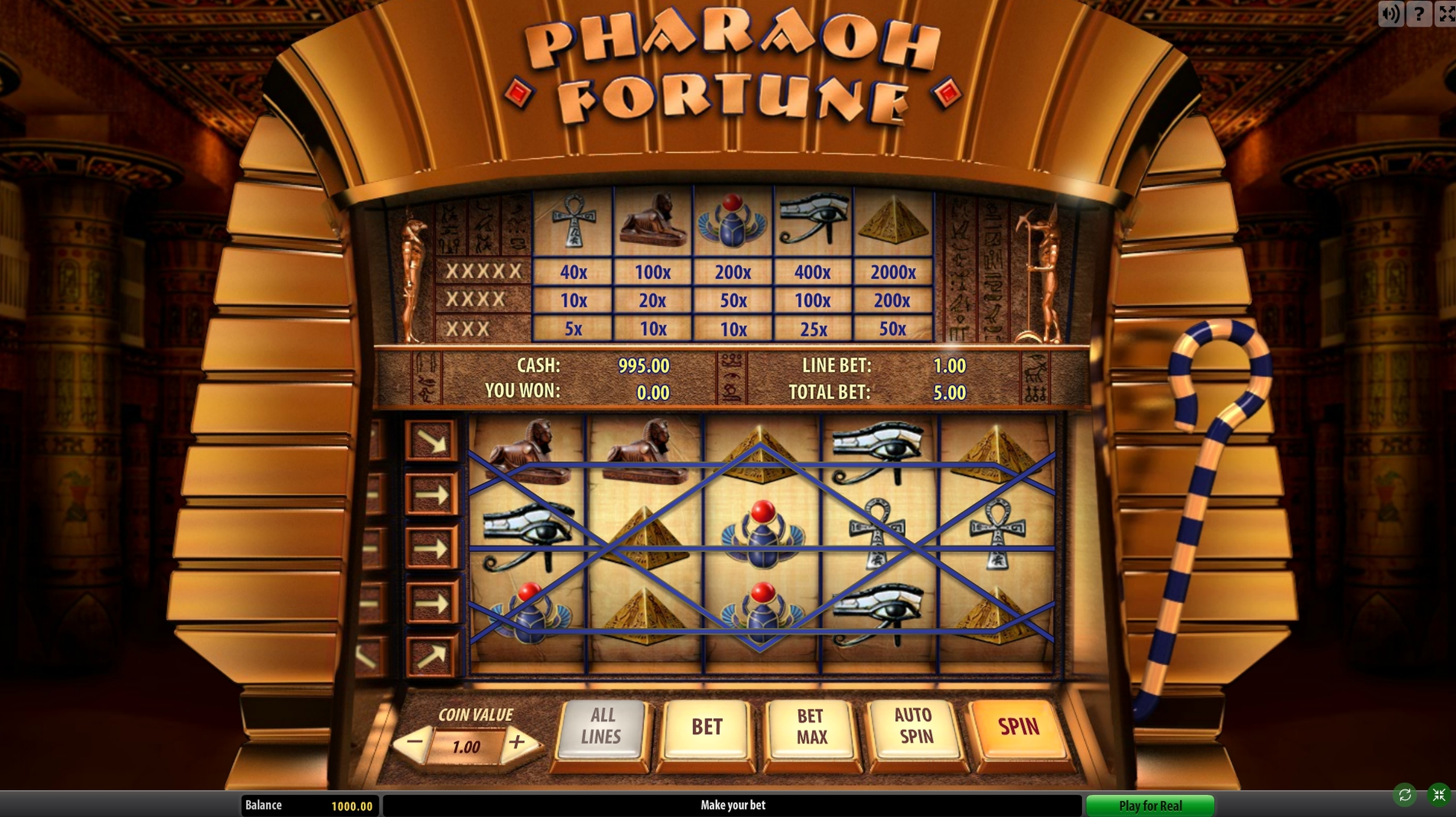 Reels in Pharaoh Fortune Slot Game by Gamescale Software