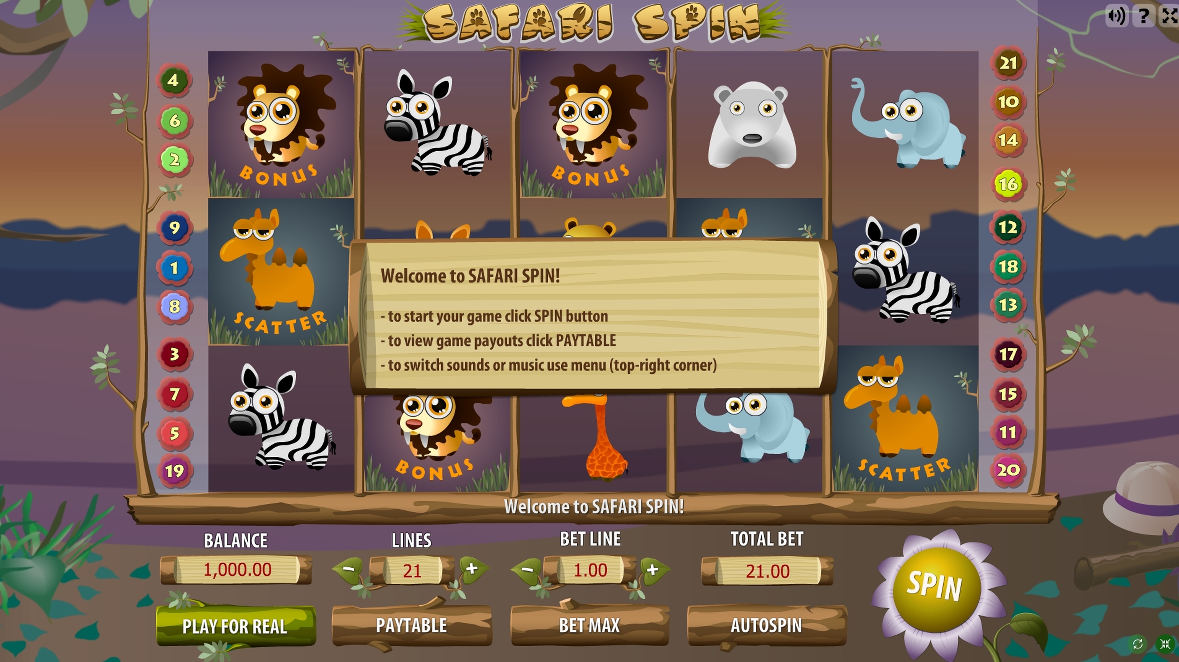 Reels in Safari Spin Slot Game by Gamescale Software