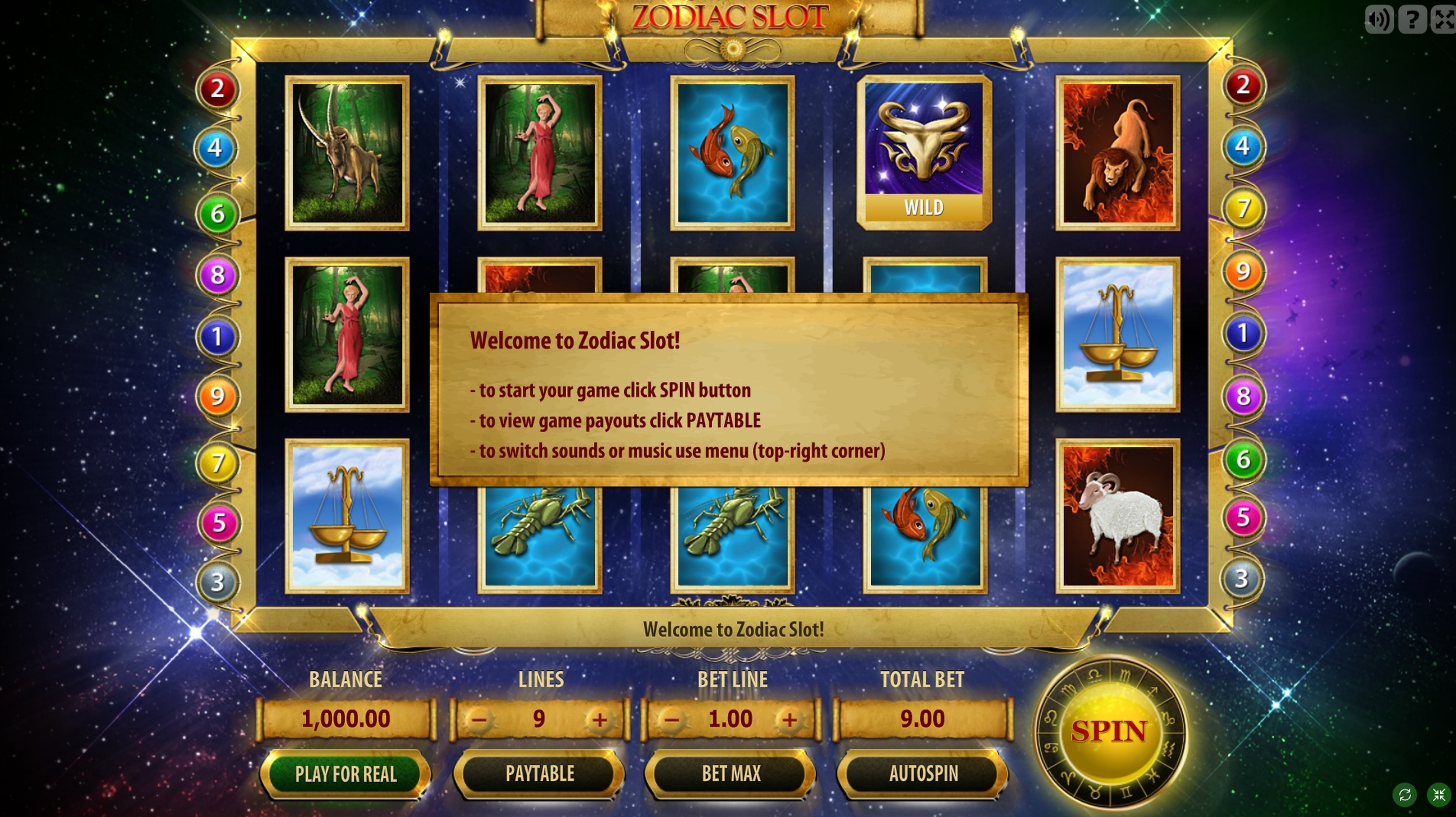 Reels in Zodiac Slot Slot Game by Gamescale Software