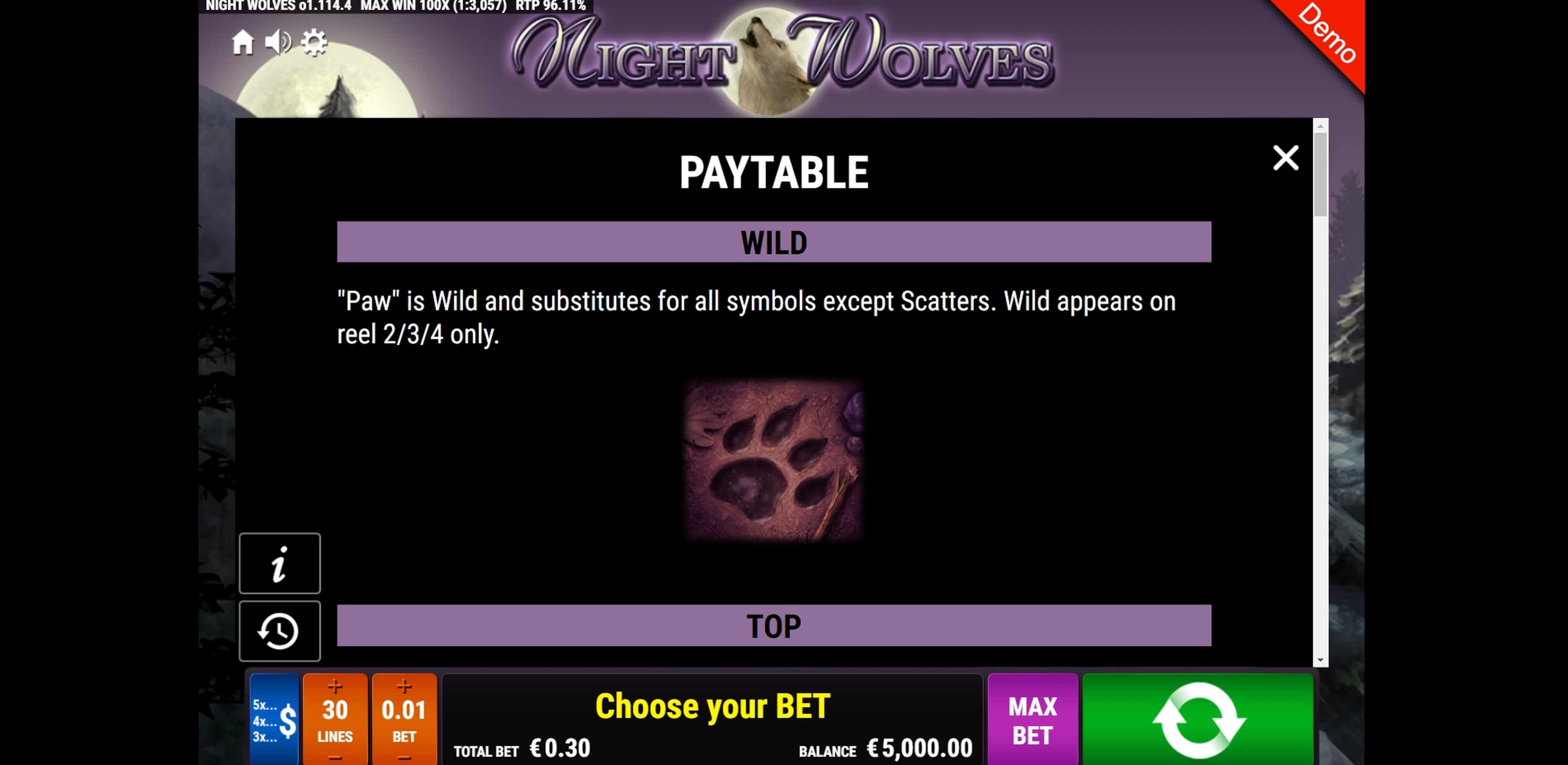 Info of Night Wolves Slot Game by Gamomat