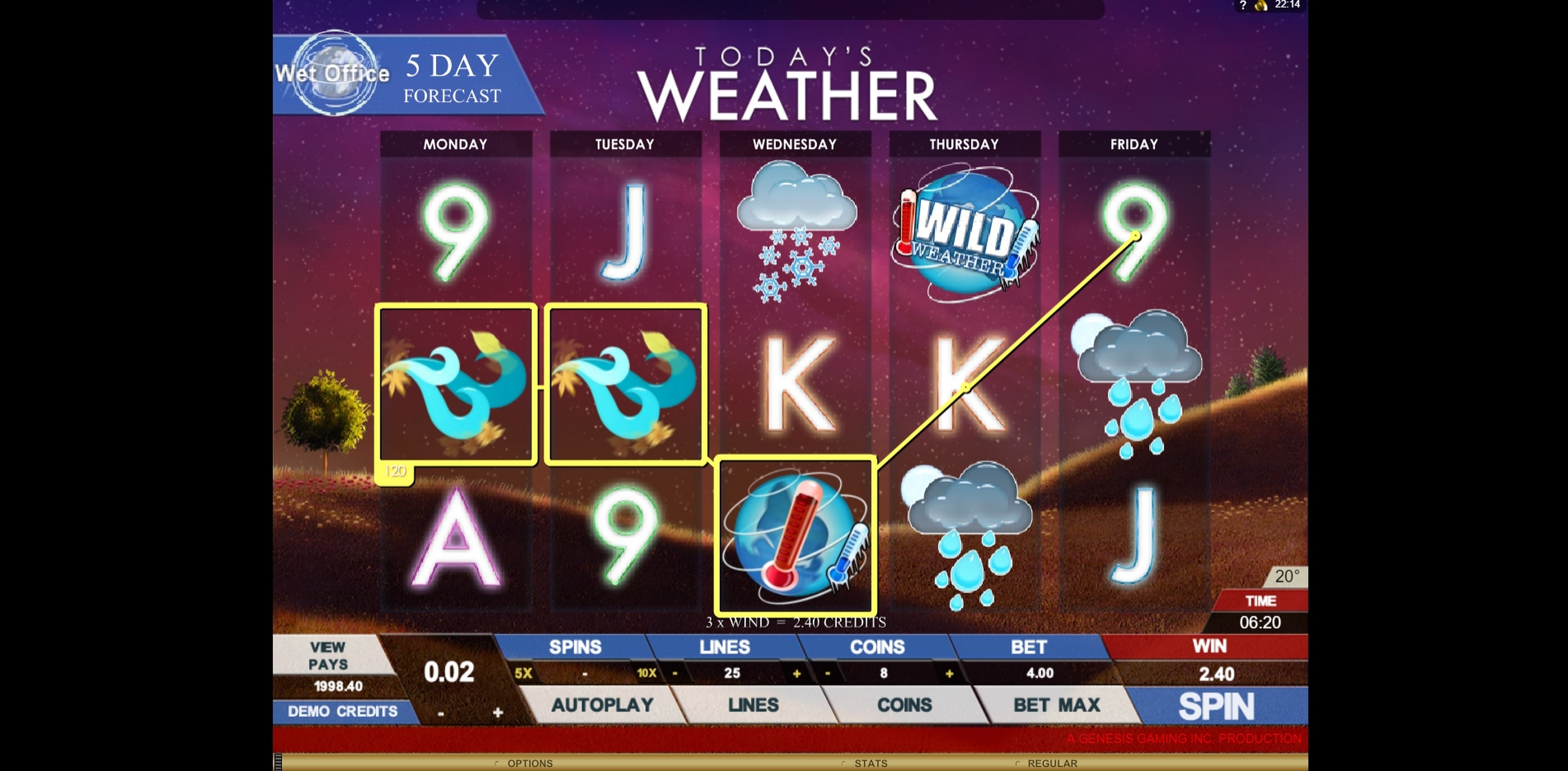 Win Money in Today's Weather Free Slot Game by Genesis Gaming