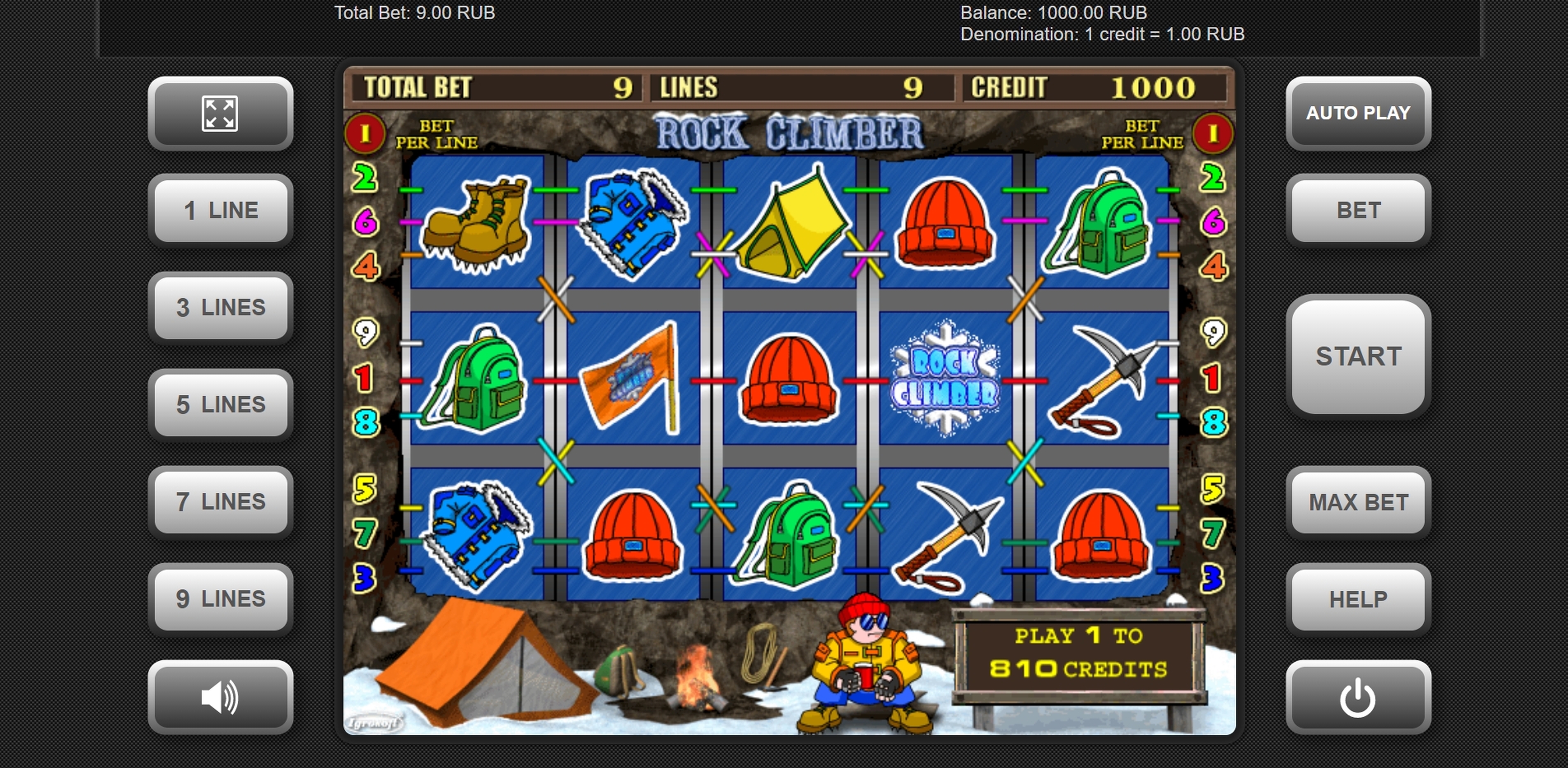 Reels in Rock Climber Slot Game by Igrosoft