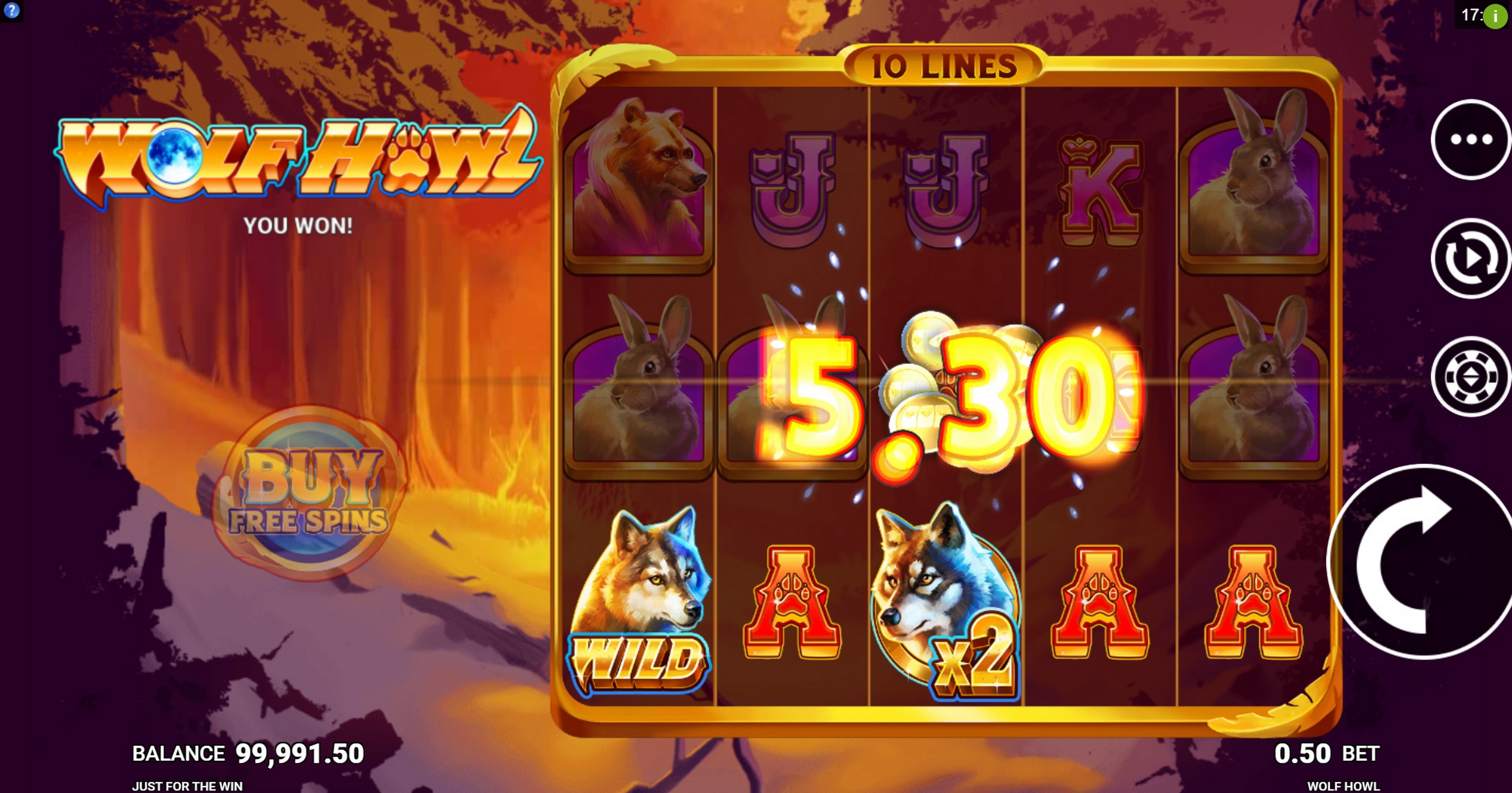 Win Money in Wolf Howl Free Slot Game by Just For The Win