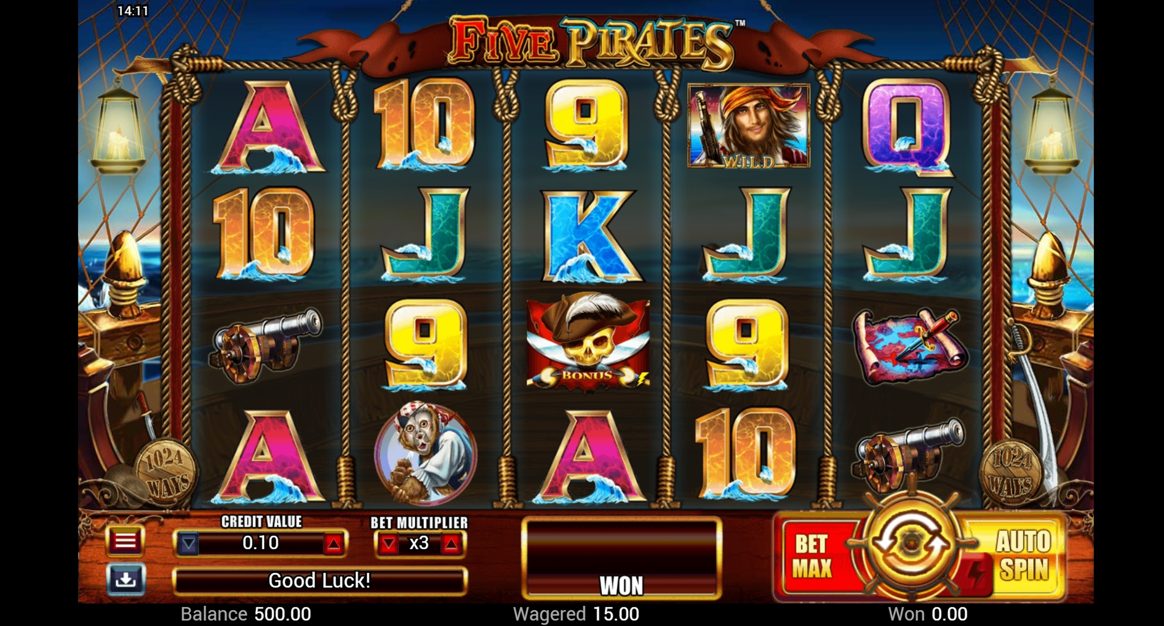Reels in Five Pirates Slot Game by Lightning Box