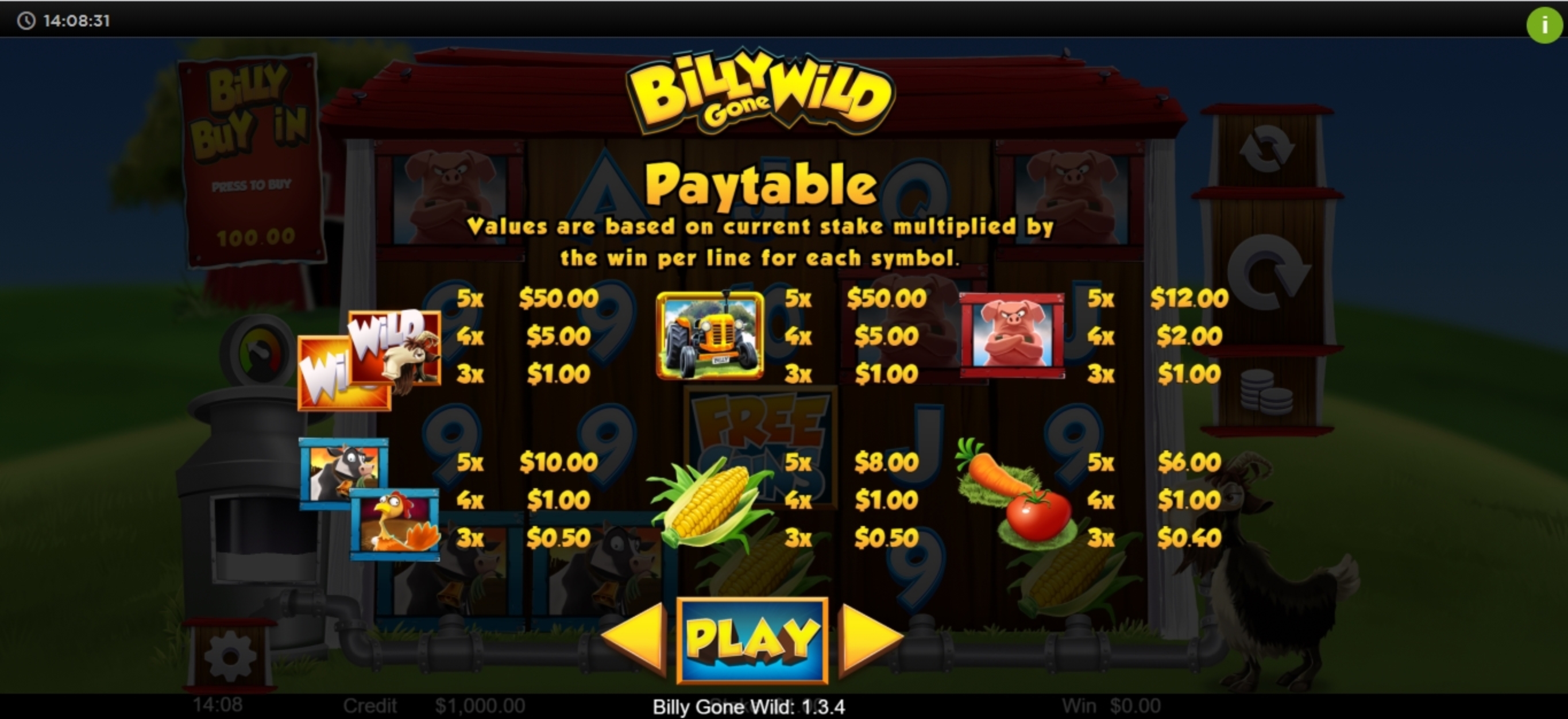 Info of Billy Gone WIld Slot Game by Live 5 Gaming