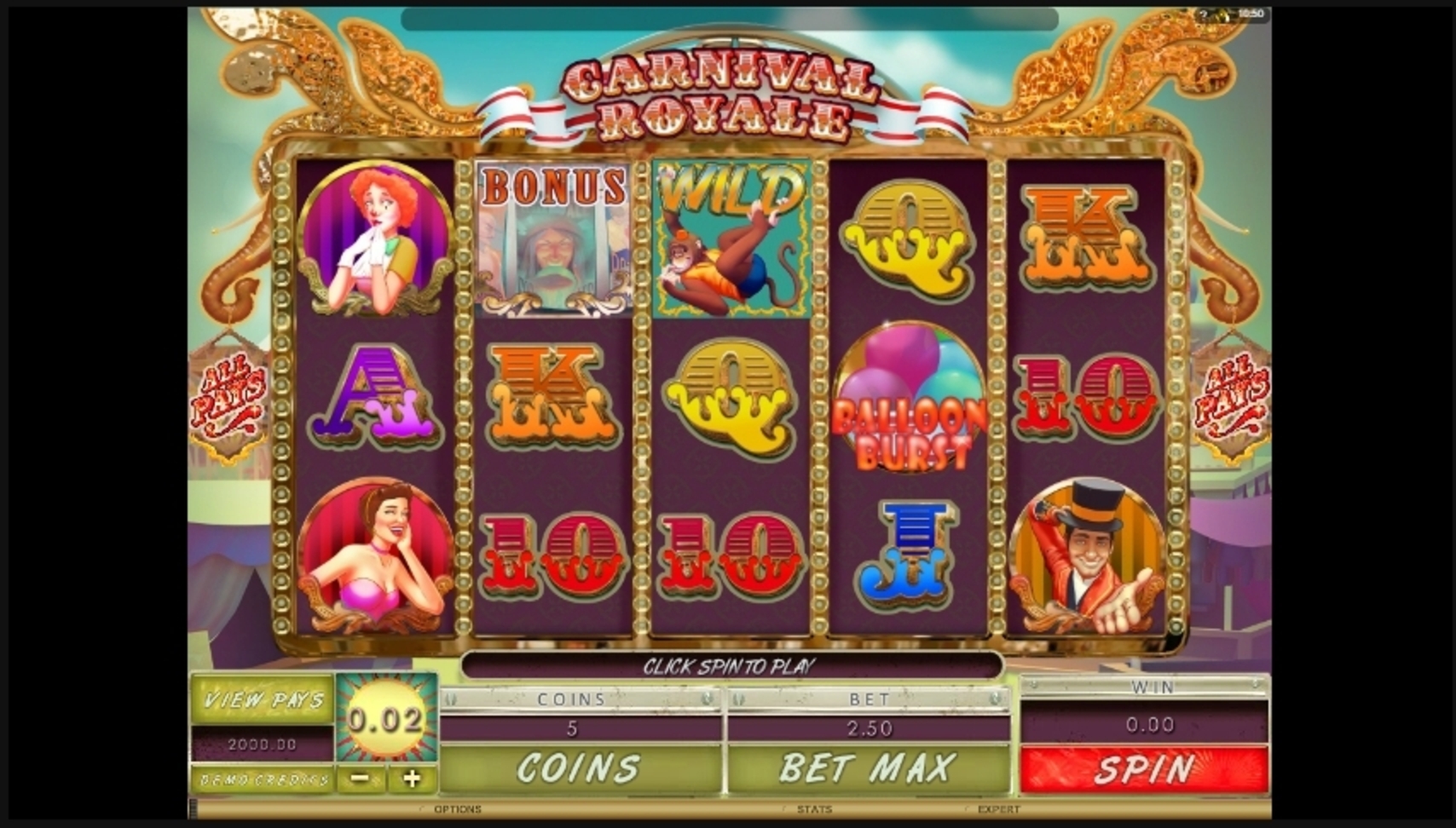 Reels in Carnival Royale Slot Game by Microgaming