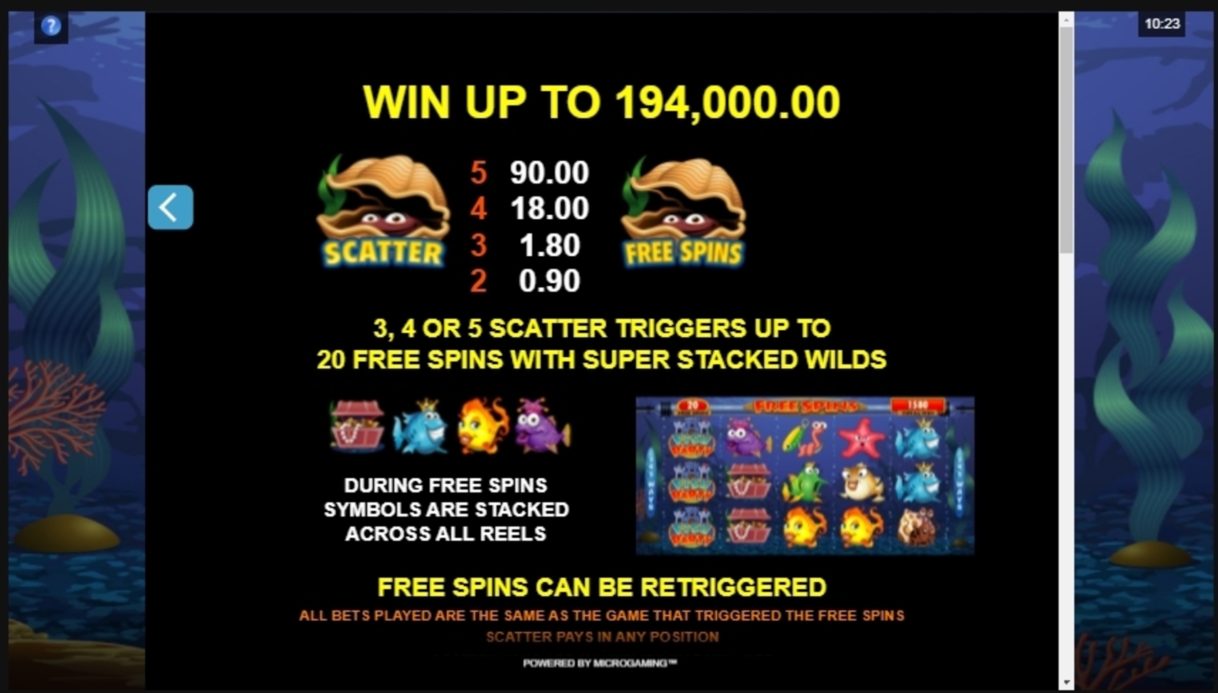 Info of Fish Party Slot Game by Microgaming