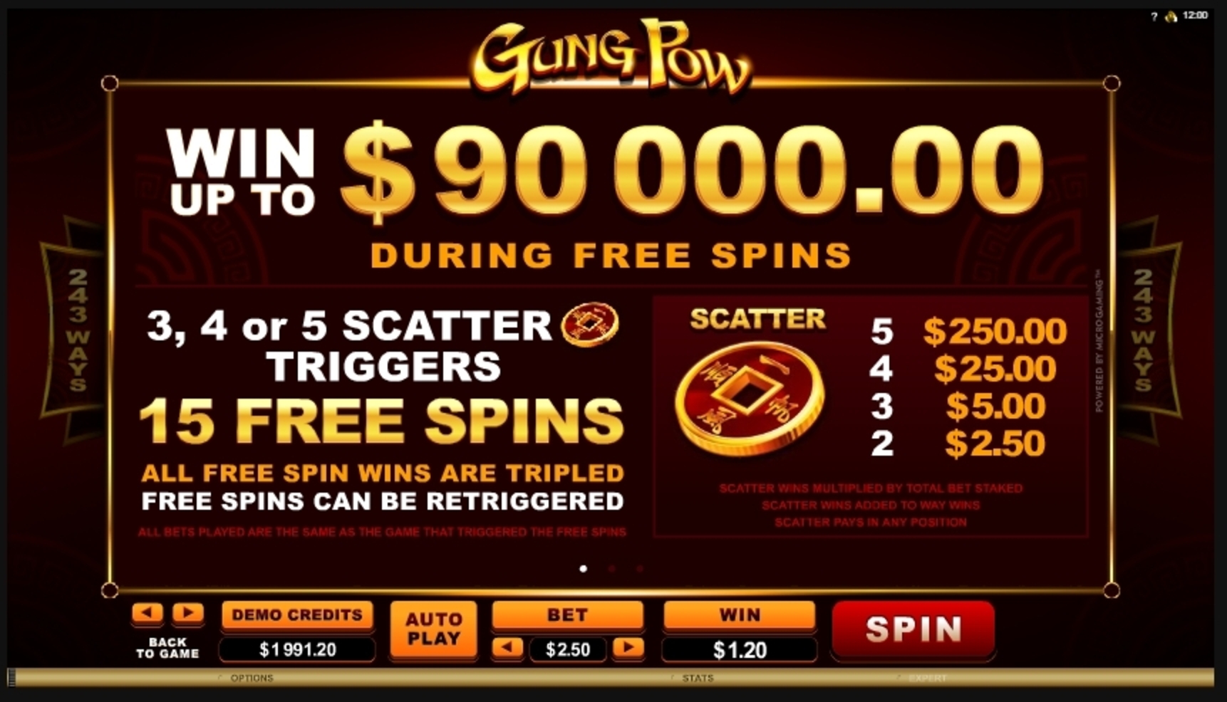 Info of Gung Pow Slot Game by Microgaming