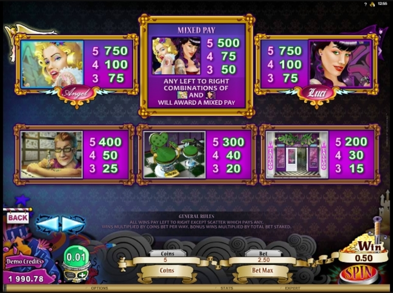 Info of Hot Ink Slot Game by Microgaming