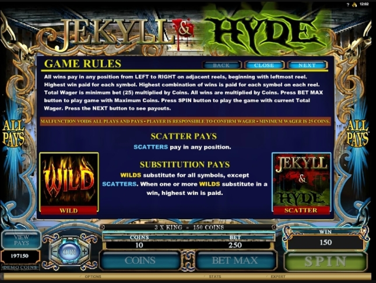 Info of Jekyll And Hyde Slot Game by Microgaming