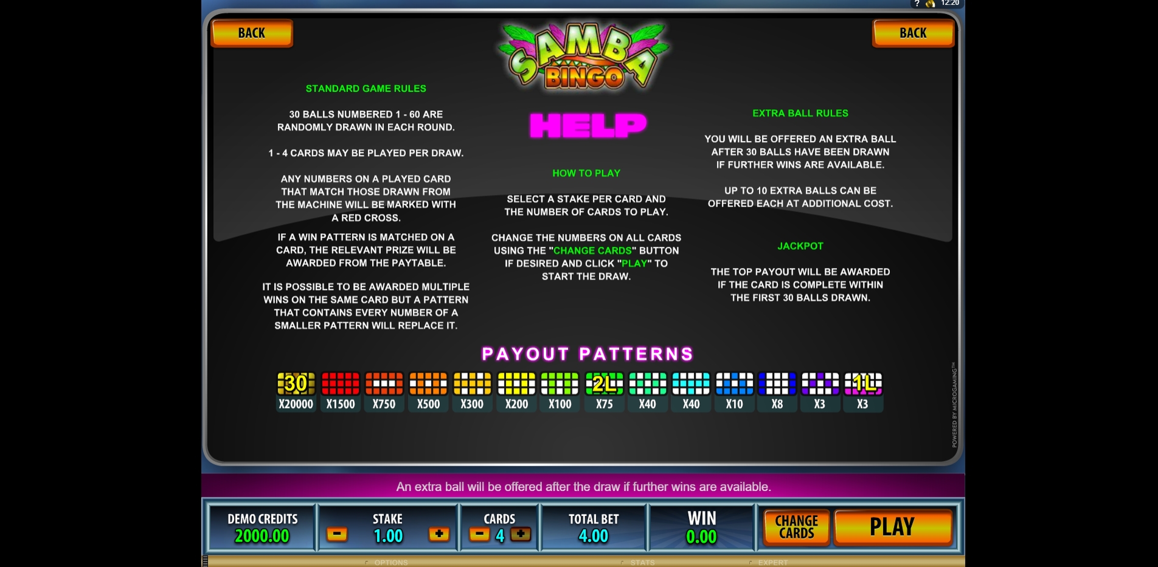 Info of Samba Bingo Slot Game by Microgaming