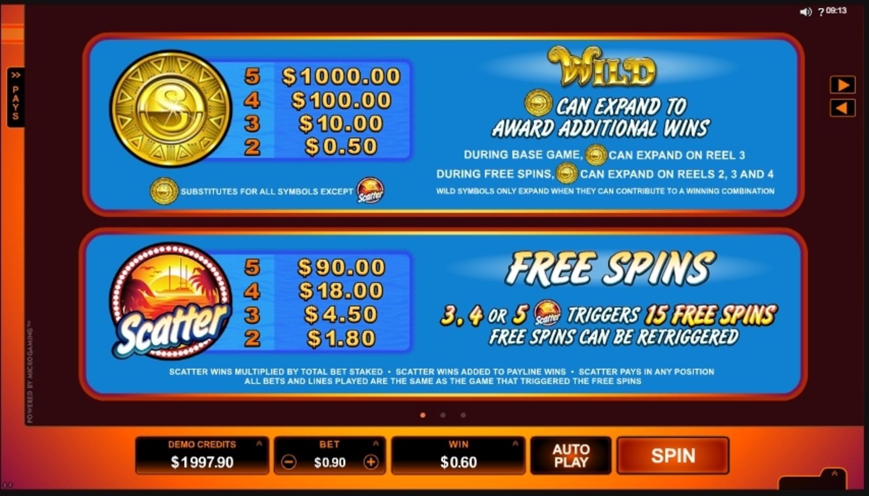 Info of Sun Tide Slot Game by Microgaming