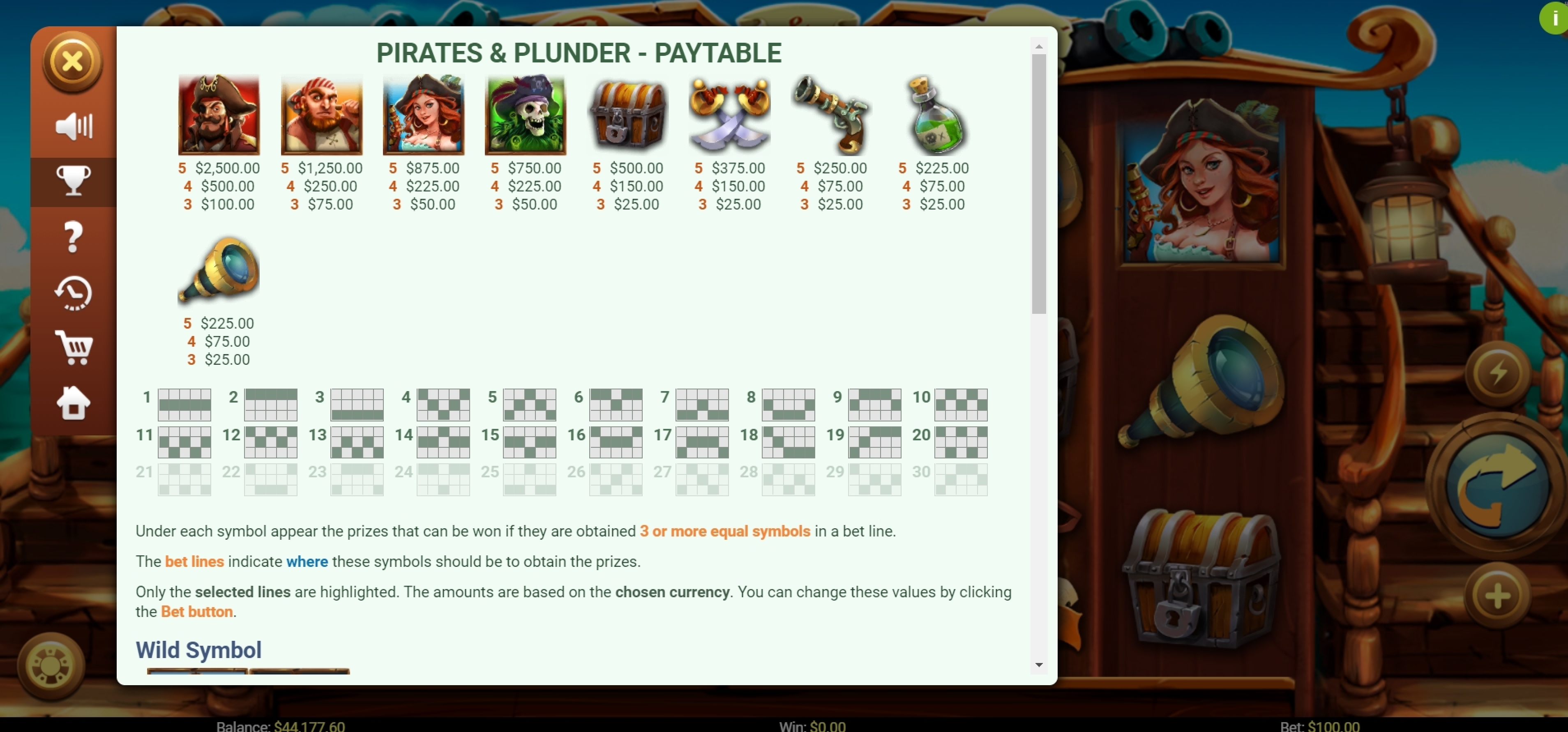 Info of Pirates and Plunder Slot Game by Mobilots