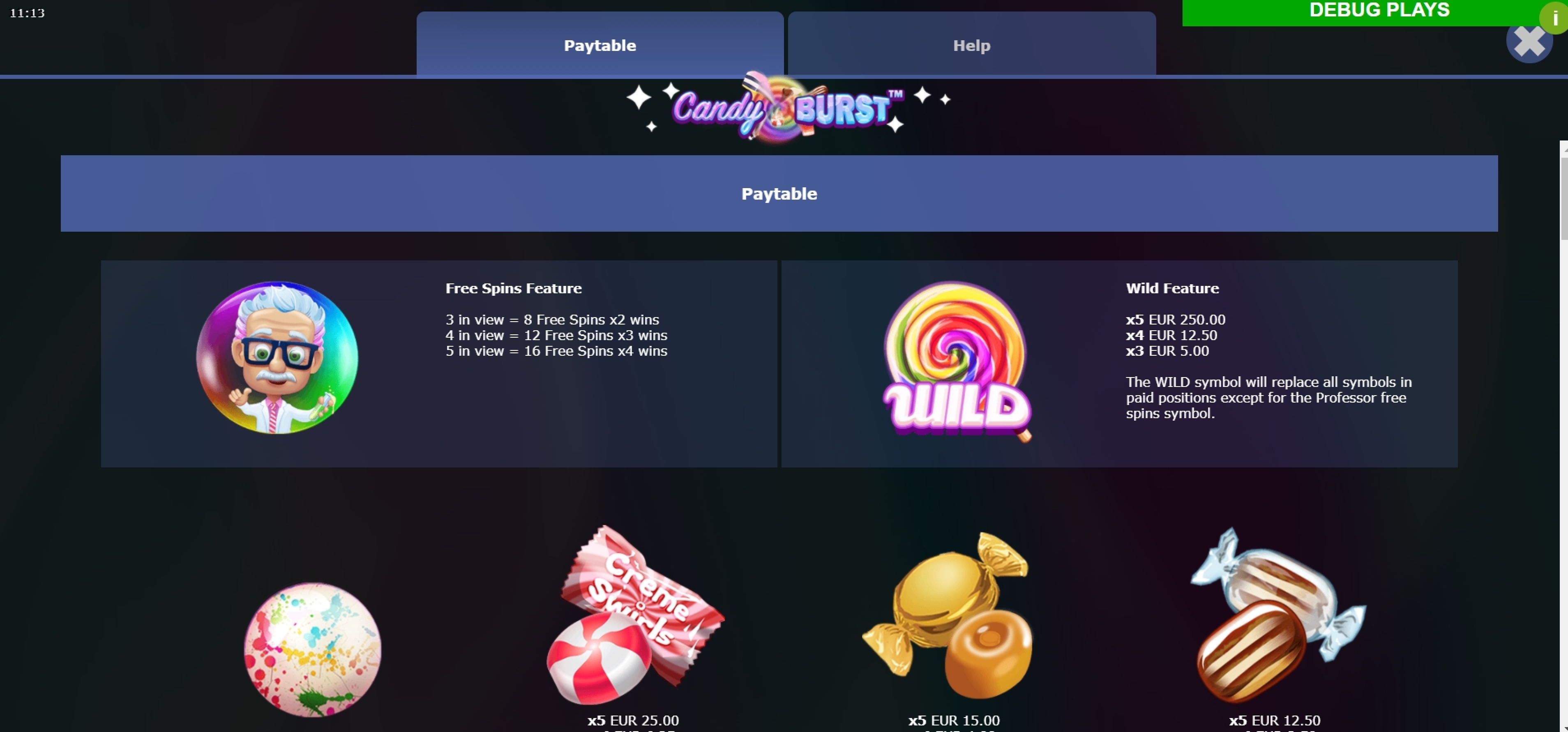 Info of Candy Burst Slot Game by Mutuel Play