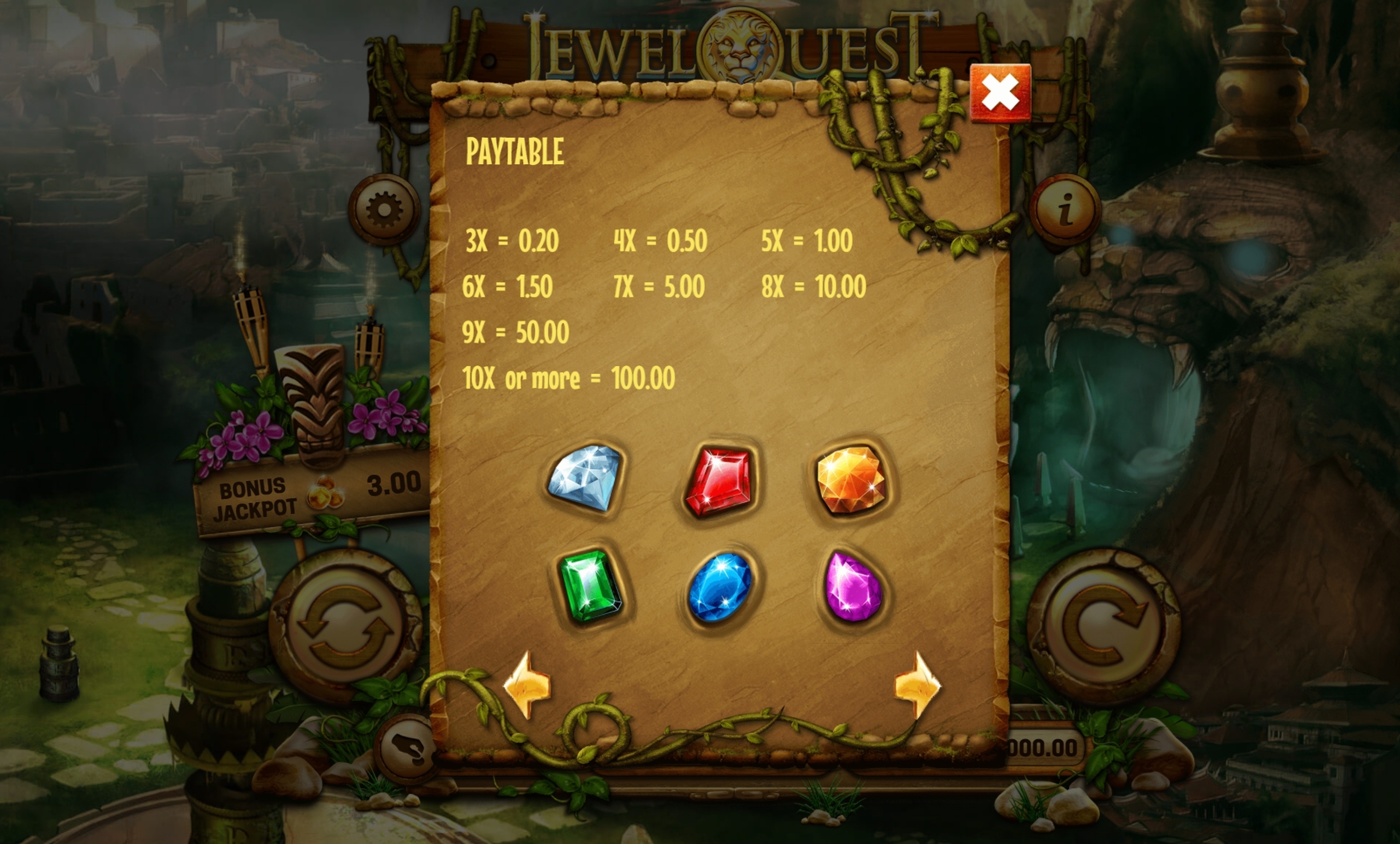 Info of Jewel Quest Riches Slot Game by Old Skool Studios