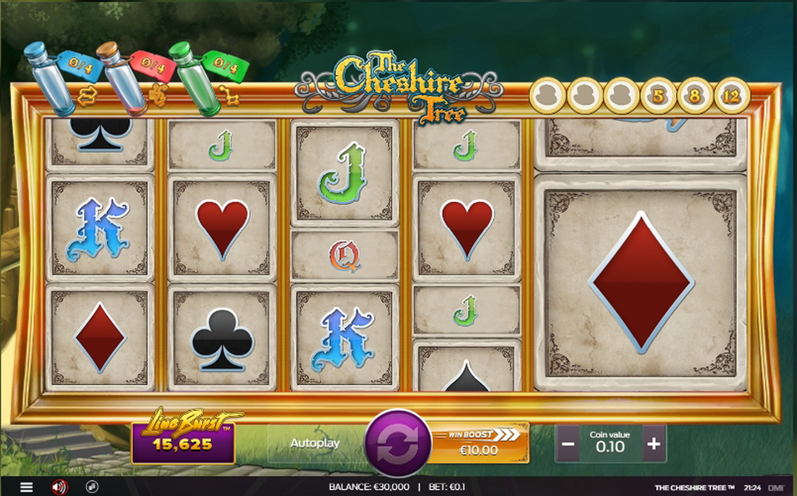 Reels in The Cheshire Tree Slot Game by OMI Gaming
