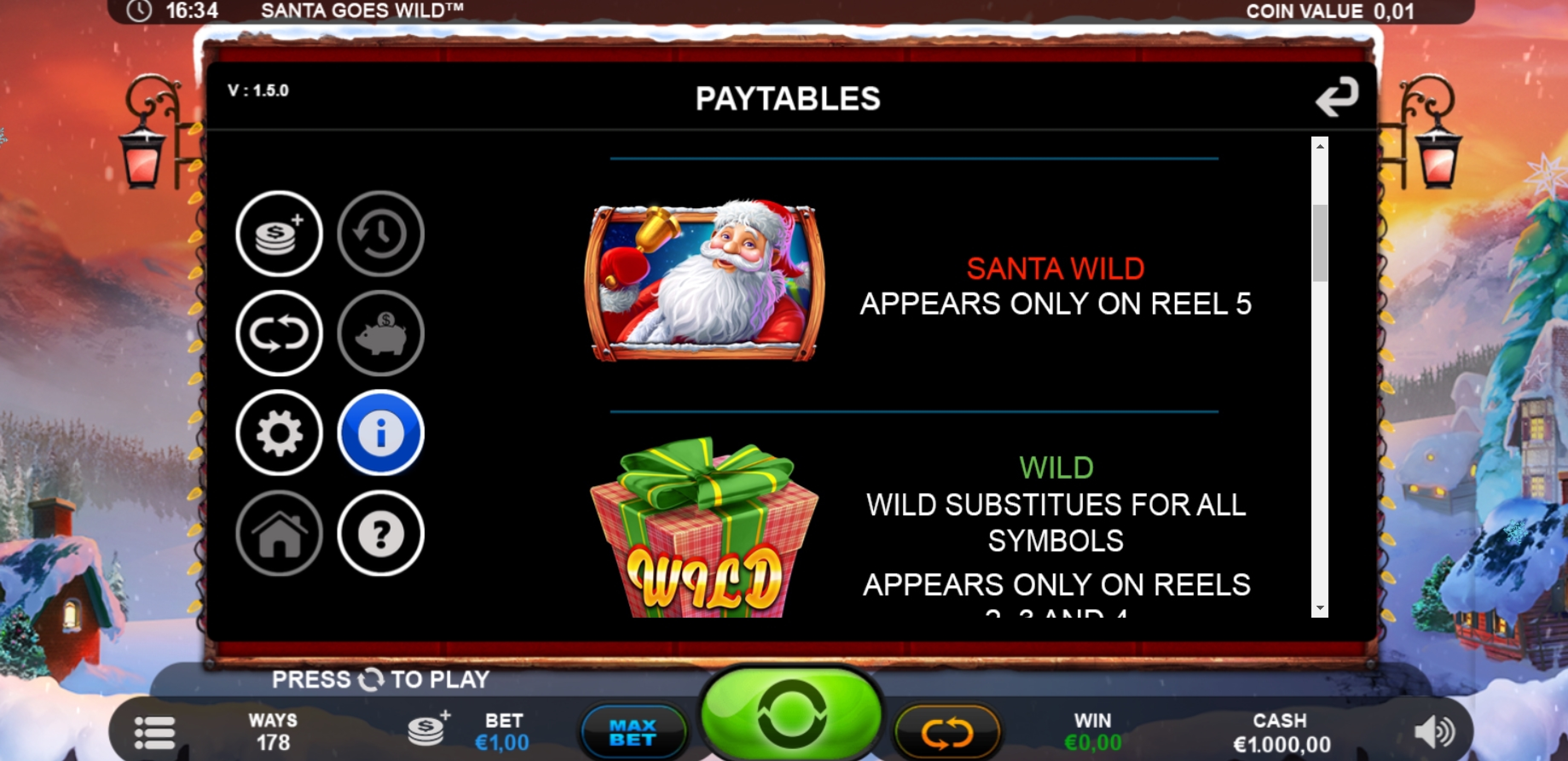 Info of Santa Goes Wild Slot Game by Plank Gaming