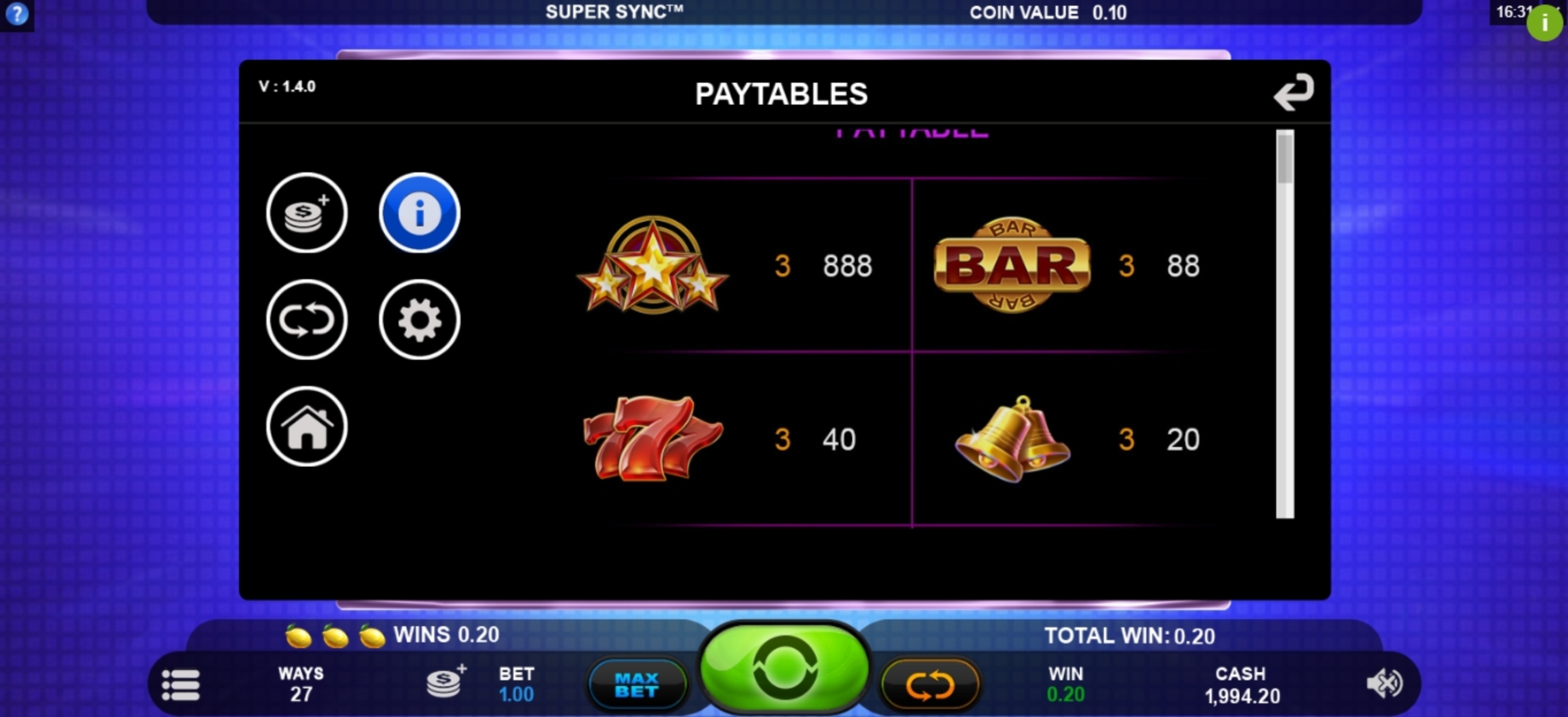 Info of Super Sync Slot Game by Plank Gaming