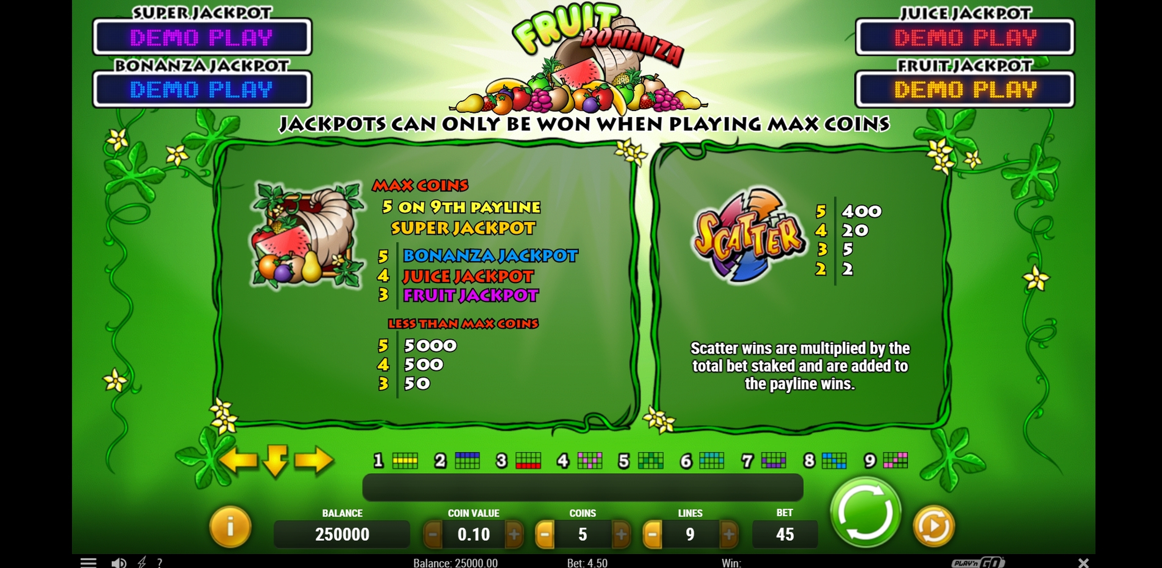 Info of Fruit Bonanza Slot Game by Playn GO
