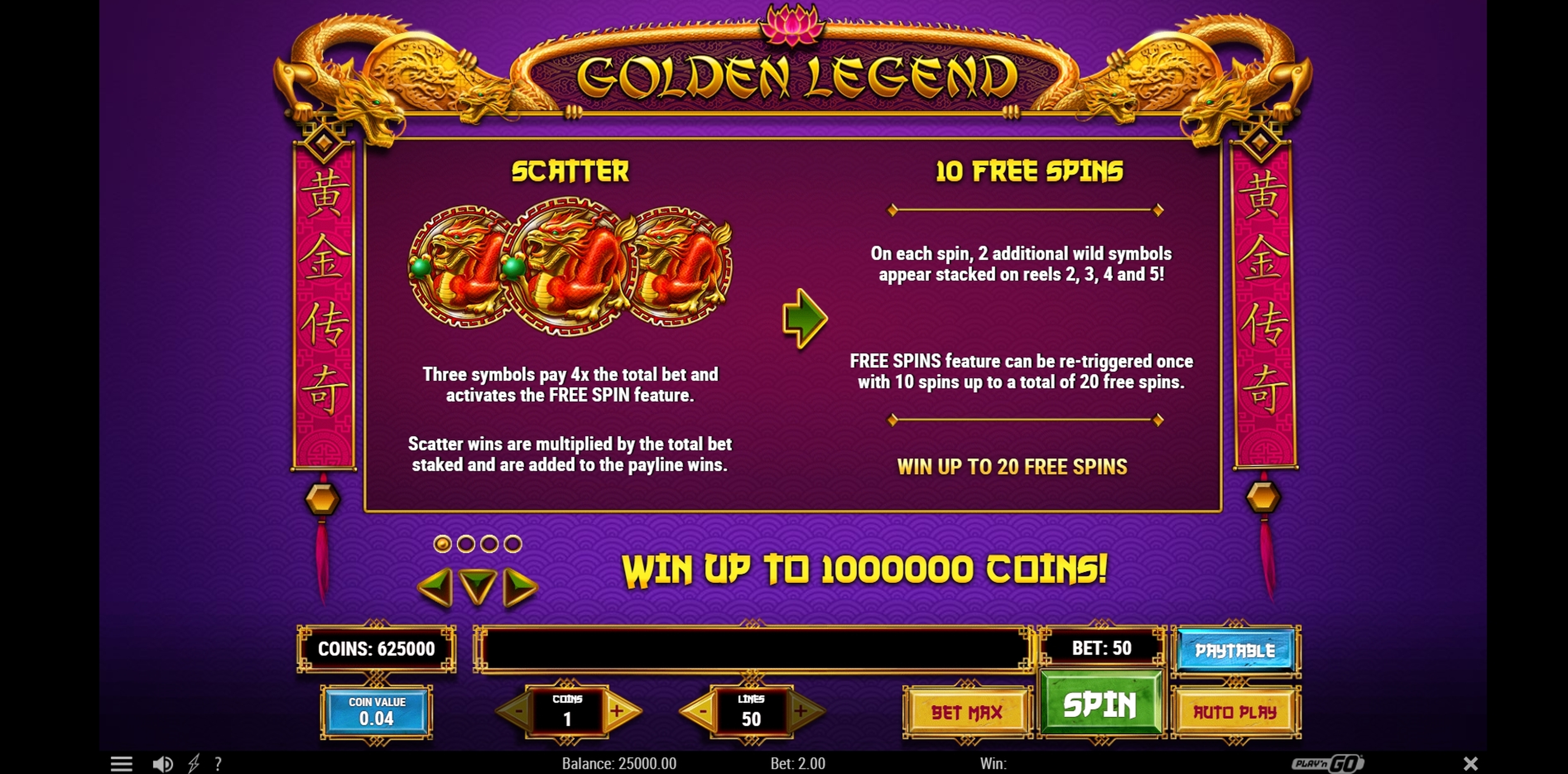Info of Golden Legend Slot Game by Playn GO