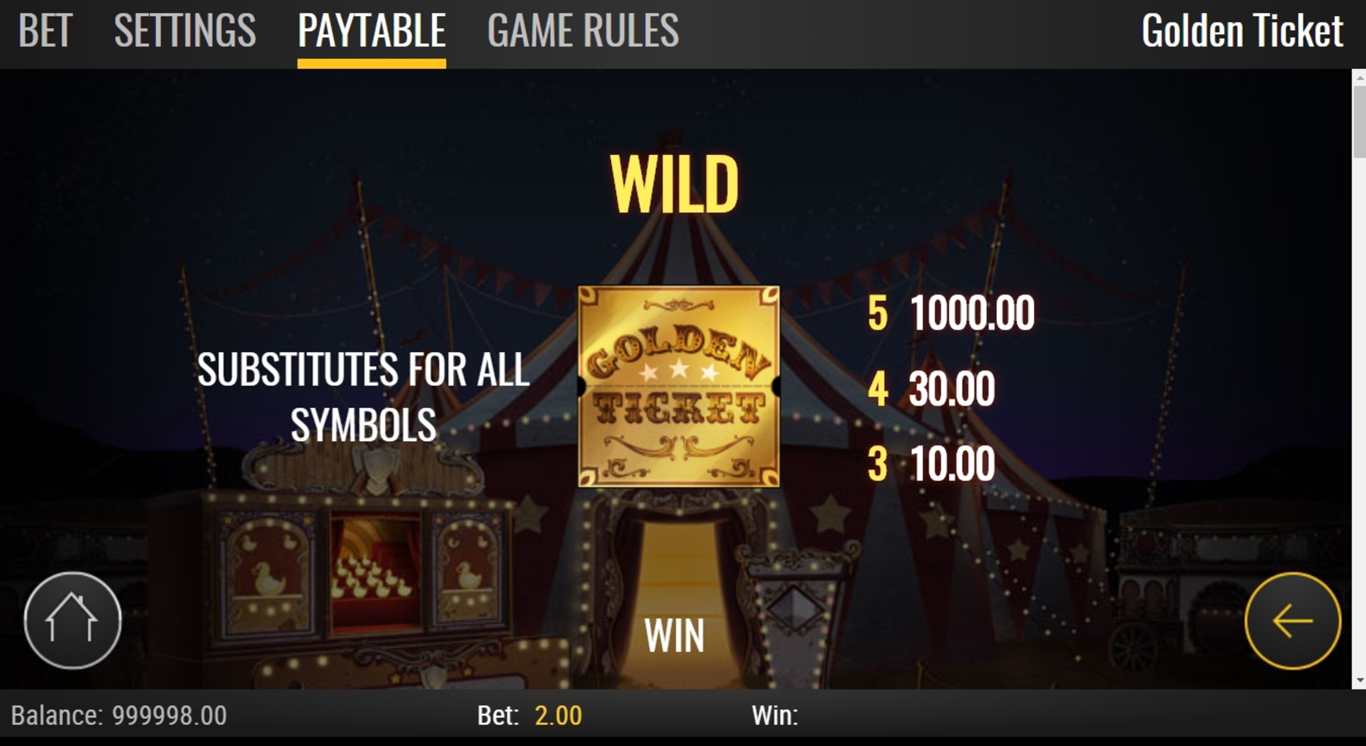 Info of Golden Ticket Slot Game by Playn GO