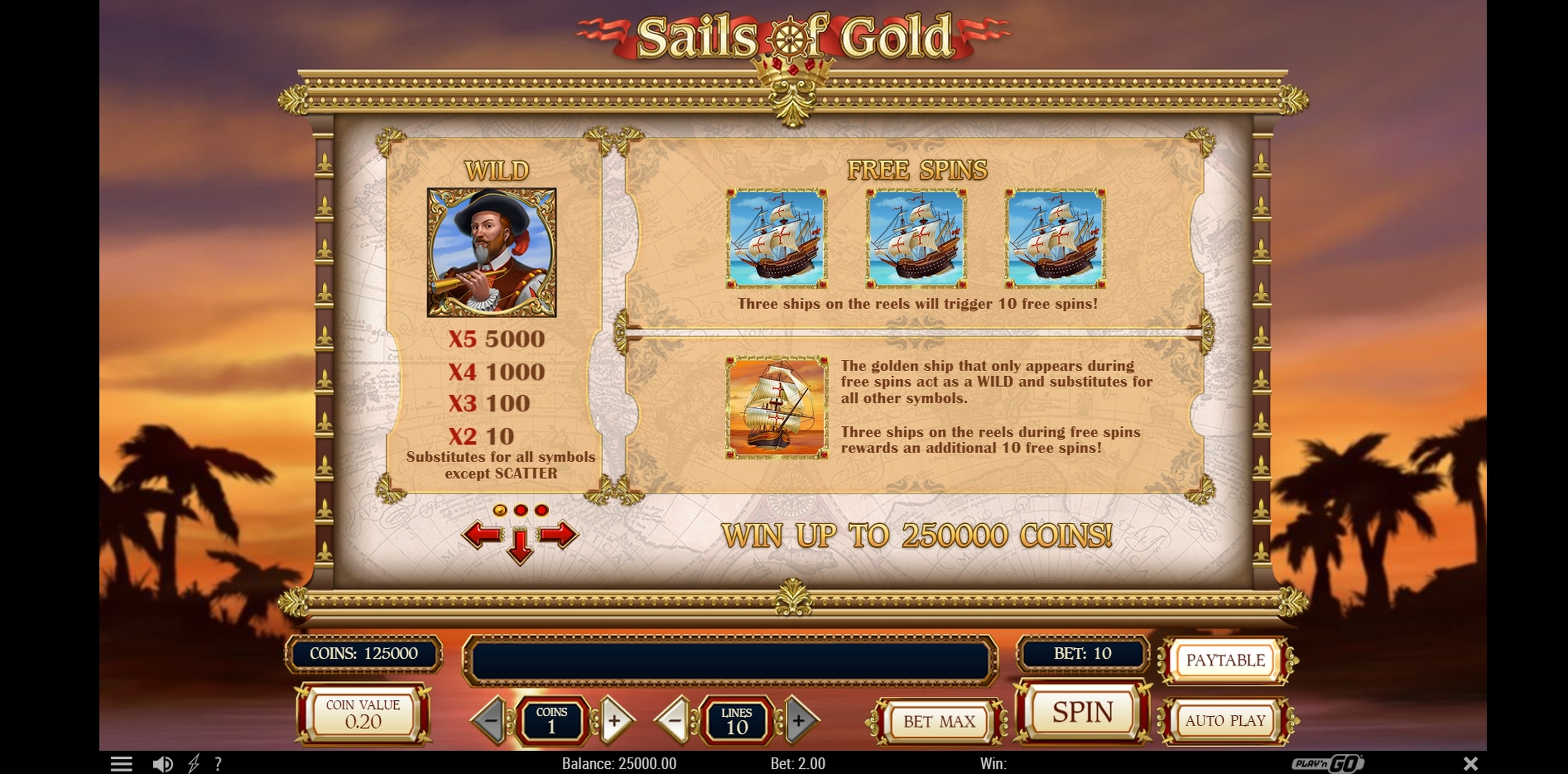 Info of Sails of Gold Slot Game by Playn GO
