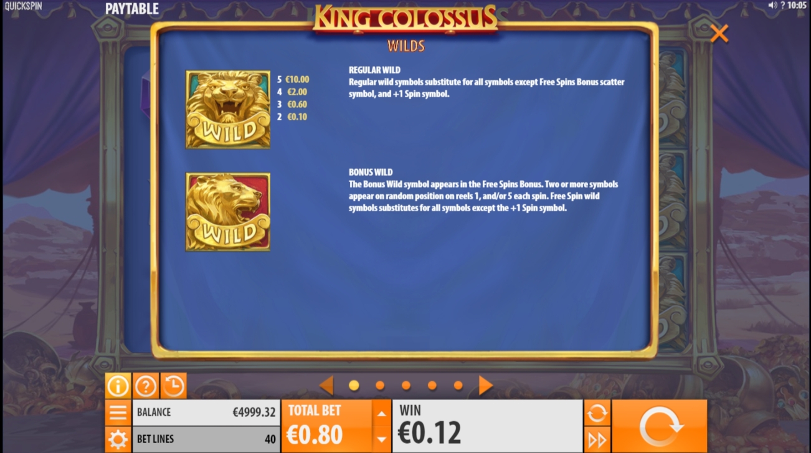 Info of King Colossus Slot Game by Quickspin