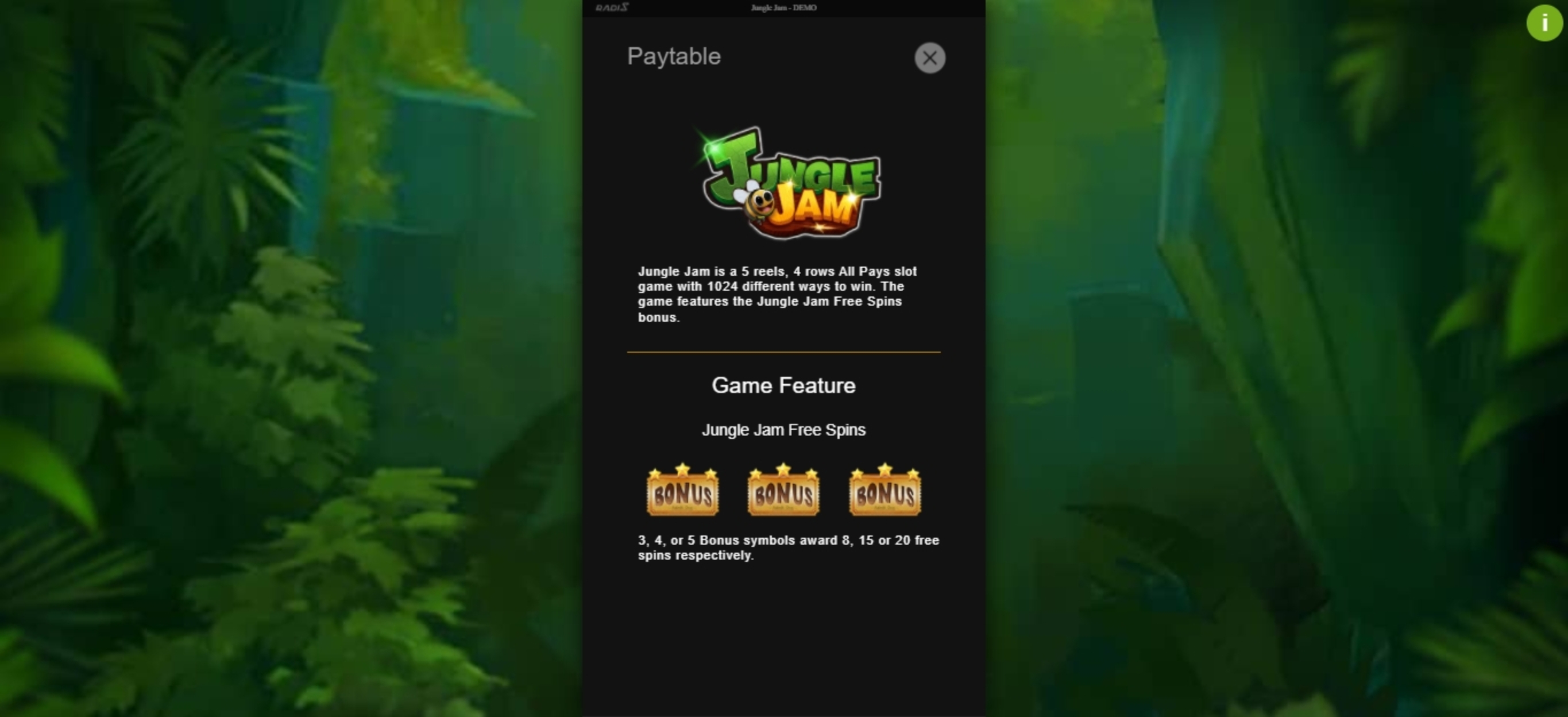 Info of Jungle Jam Slot Game by Radi8