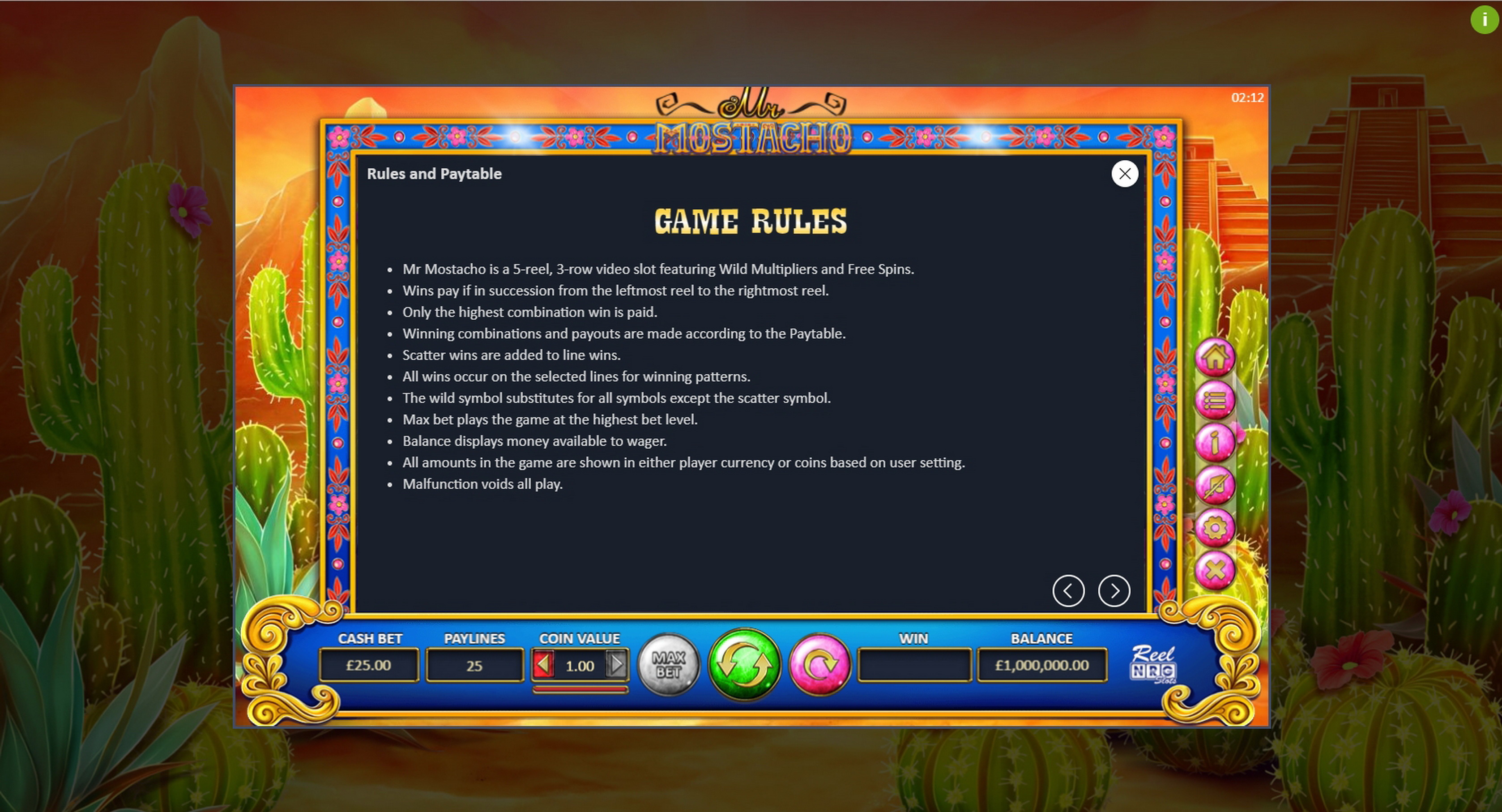 Info of Mr Mostacho Slot Game by ReelNRG Gaming