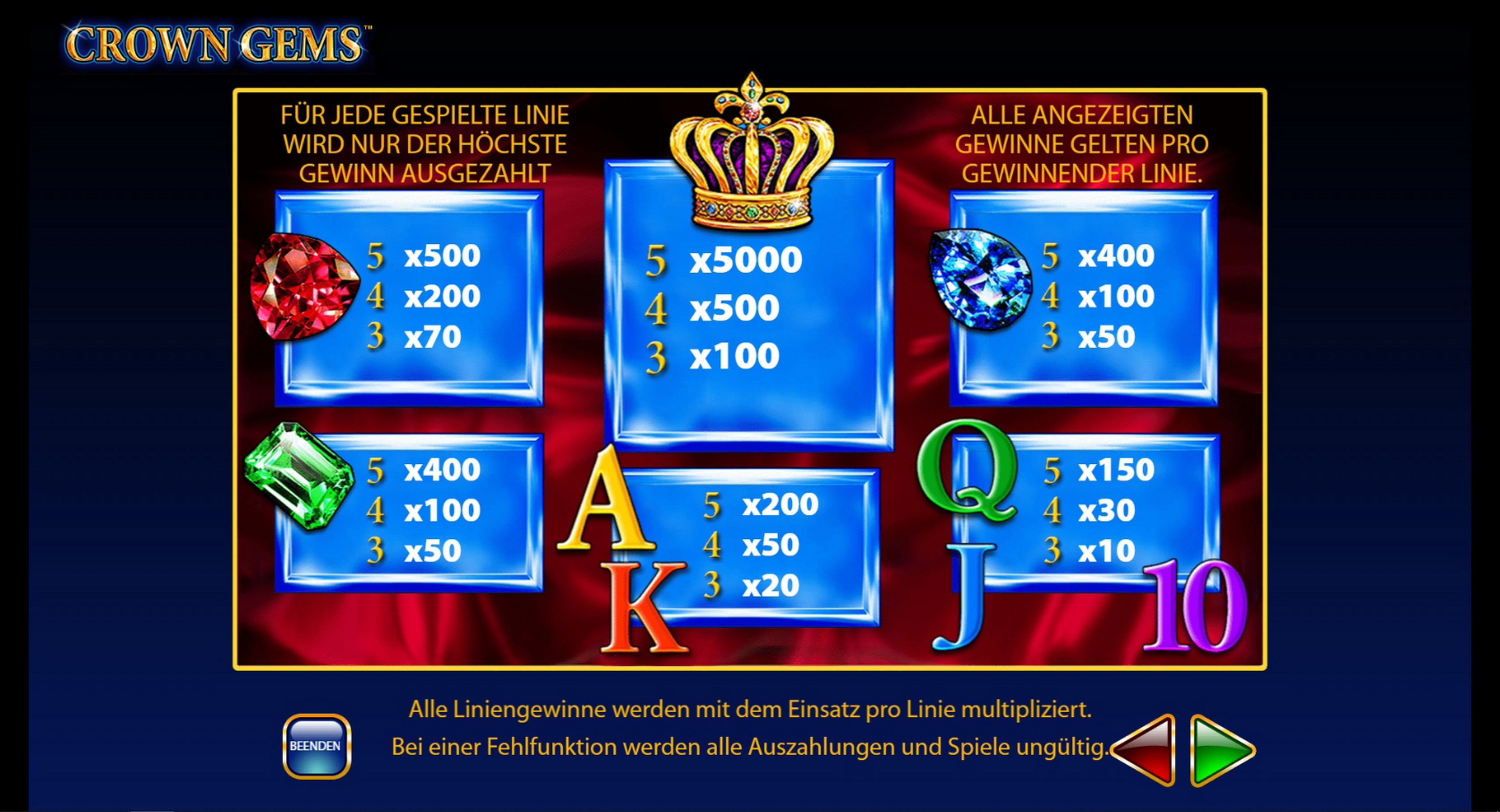 Info of Crown Gems Slot Game by Reel Time Gaming