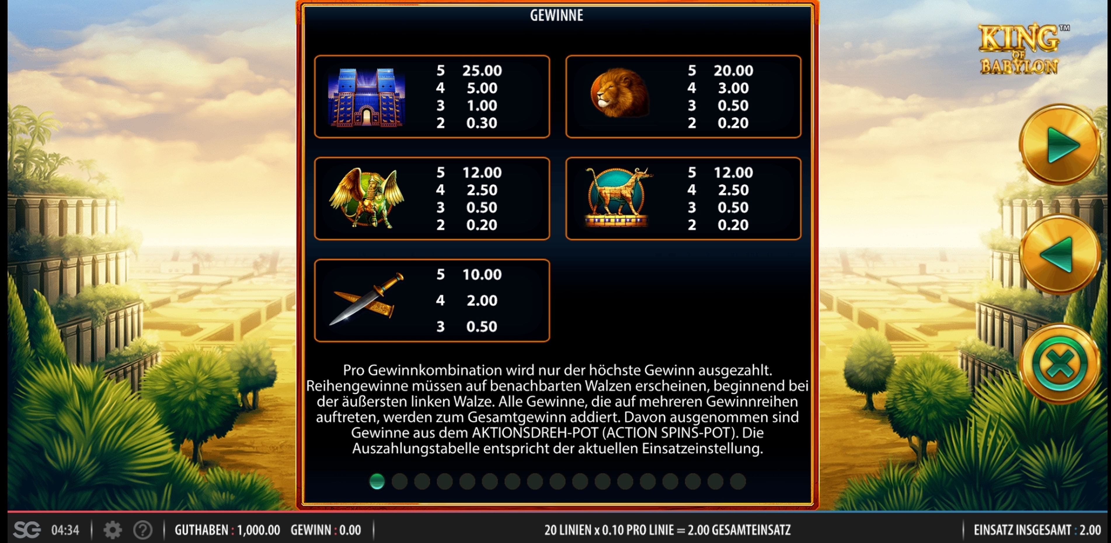 Info of King of Babylon Slot Game by Shuffle Master